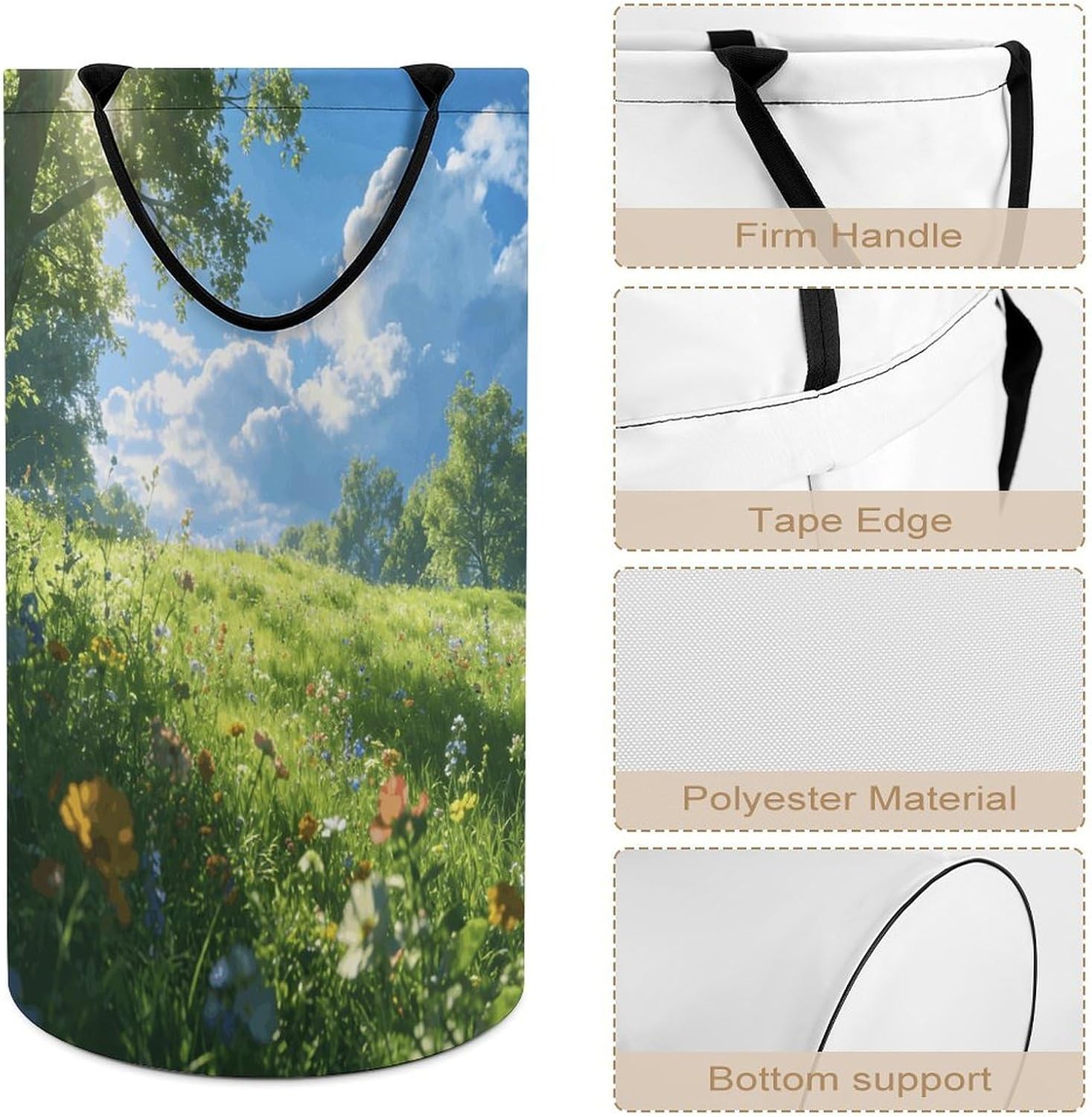 Meadow Laundry Hamper Portable Lightweight Clothes Hampers Fashion Dirty Laundry Storage Basket Large Capacity Foldable Clothes Baskets for Bathroom Bedroom