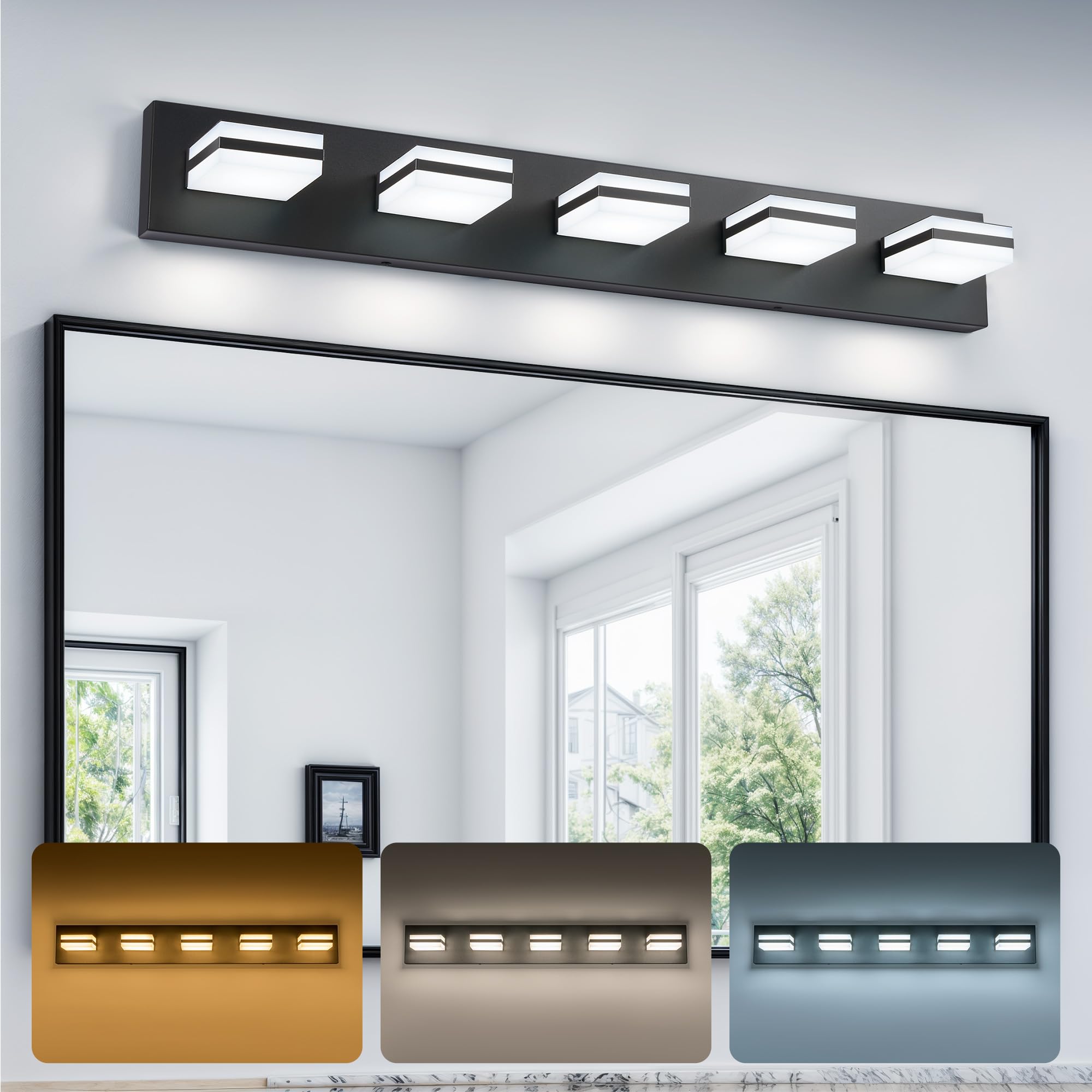 VONLUCE LED Bathroom Light Fixture, 5-Light Modern Vanity Light, Black