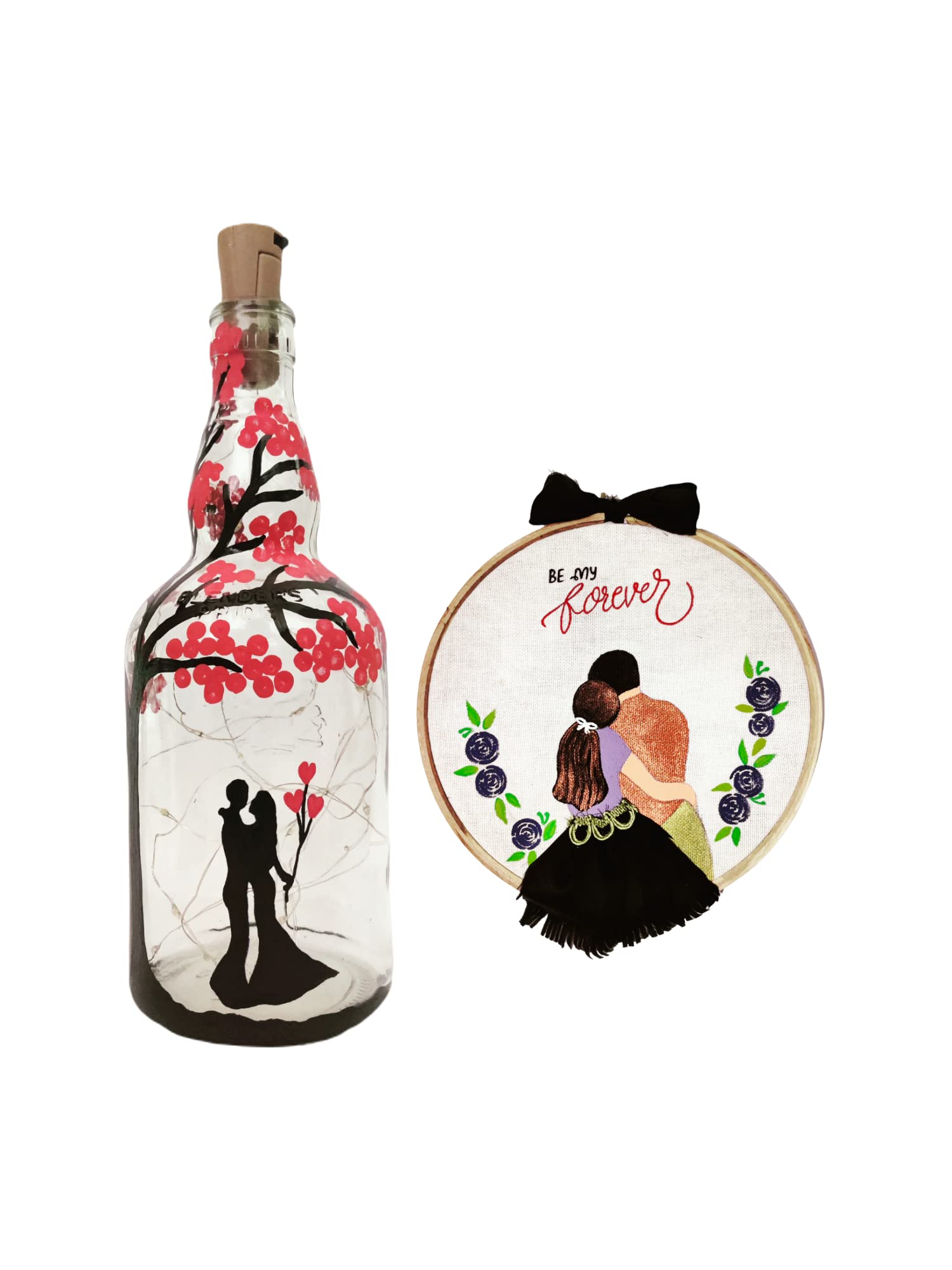 Crafty Looks Hand Made Be My Forever Hoop & Couple's Glass Bottle with Lightening Cork for Couple's Valentine's Gift Set of 2