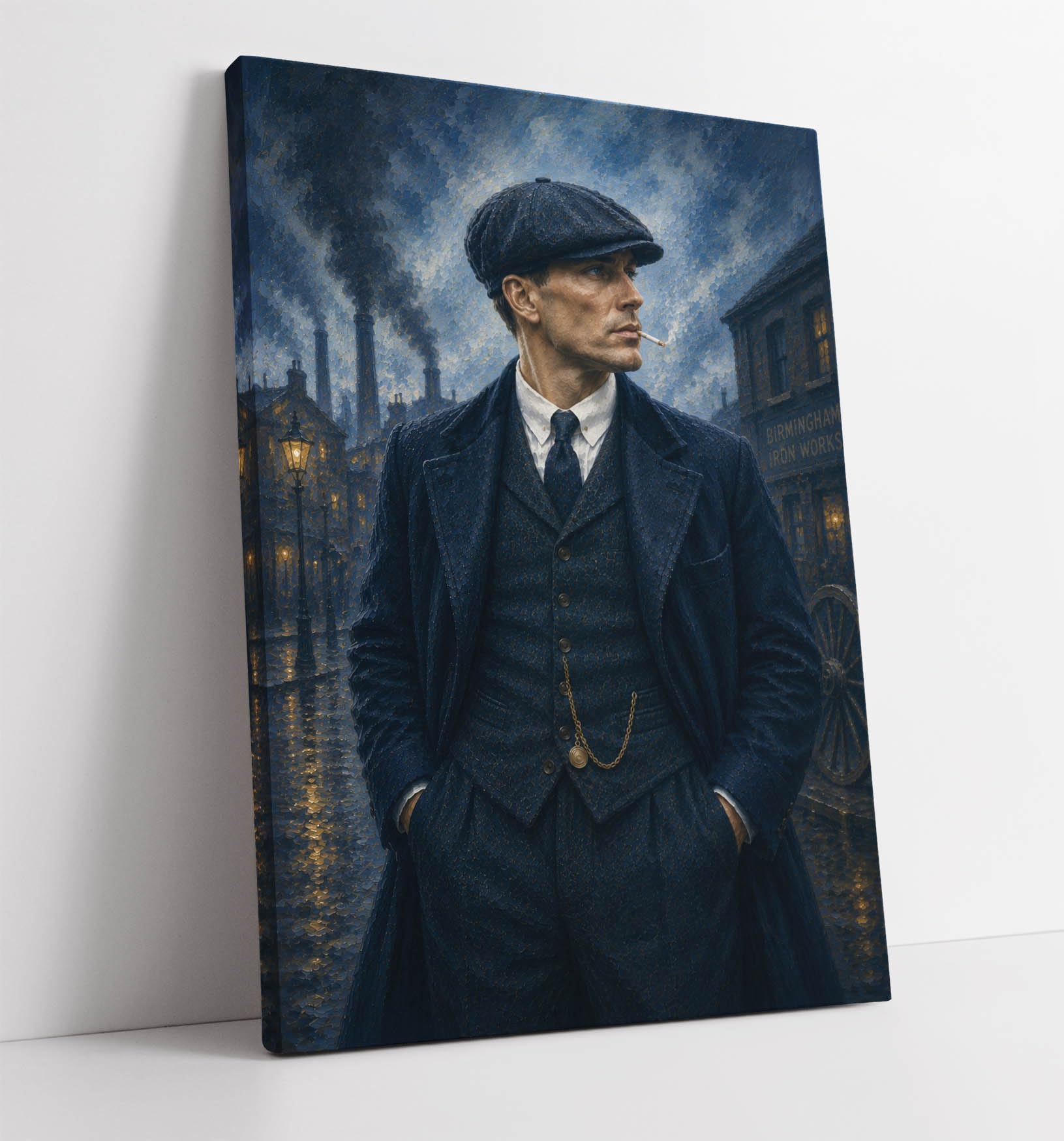 1920s Peaky Gang Style Canvas Wall Art – Vintage Birmingham Gangster Canvas Print – Ready to Hang Home Bar, Office & Man Cave Decor 18in x 12in