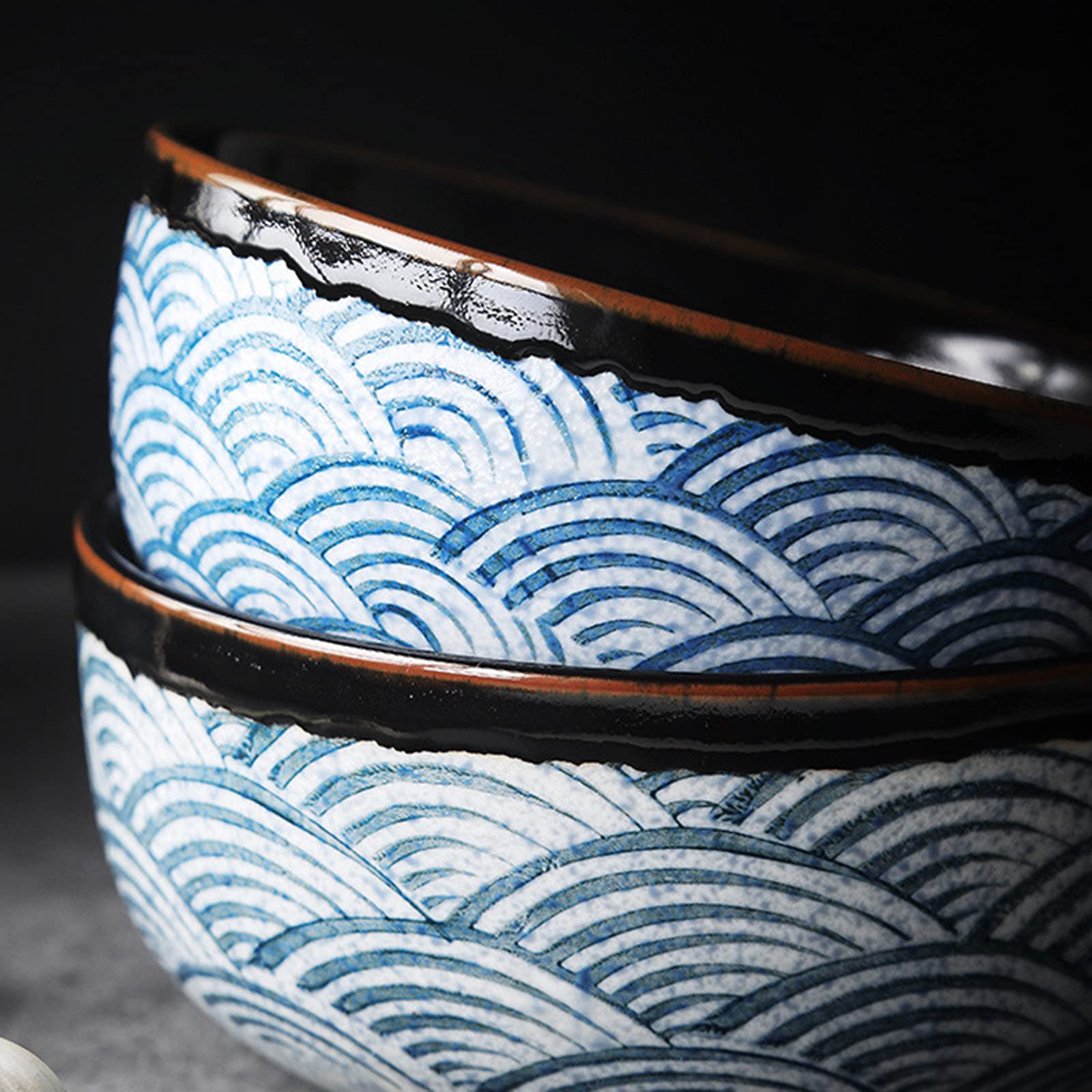 tazas de ramen, conjuntos de tazas de pasta, Cuenco grande de cerámica for fideos/sopa con ondas marinas, utilizado en sopas, cereales, arroz, fideos udon, fideos asiáticos, azul, 960 ml ( Color : Blu