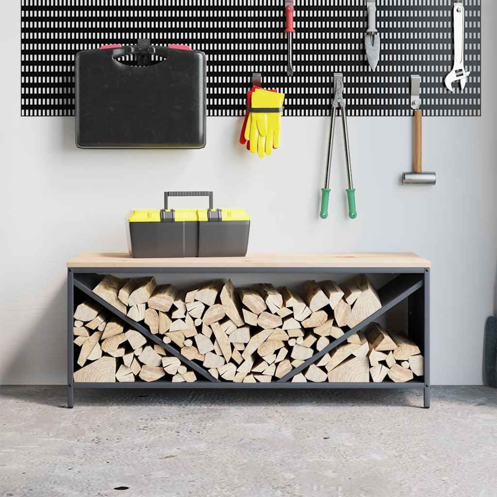 Brennholzregal Kaminholzregal aus kaltgewalztem Stahl & massiver Kiefernholzplatte (Anthrazit, 100,5 x 35,5 x 40 cm) – stapelbar, trocknungsoptimiert, bis 100 kg, für Kamin, Ofen & Wohnzimmer