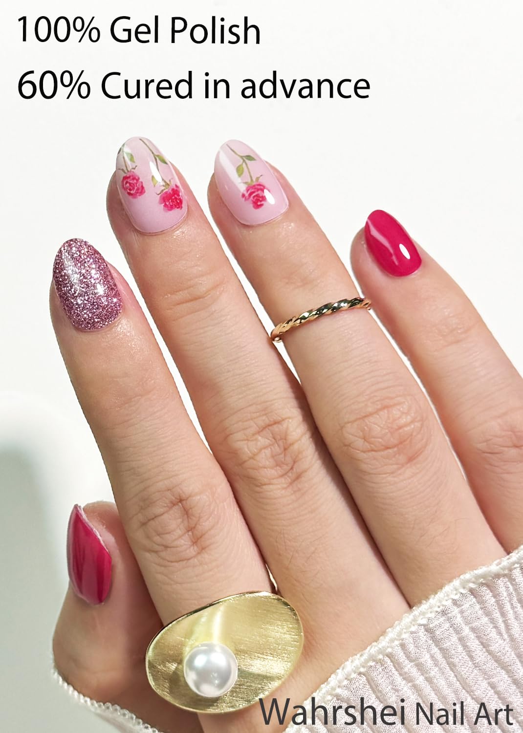 Autocollant Ongle Gel UV, rose rose 30pcs Bandes d'ongles en Gel Semi durcis pour Nail Art DIY