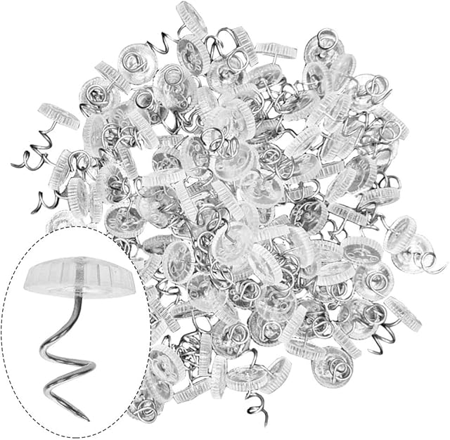 YuCool 100 Pcs Bed Skirt Pins, Twist Clear Heads Slip Cover Fasteners Pins for Upholstery,Slipcovers Bedskirts,Sofa Van Home Furniture