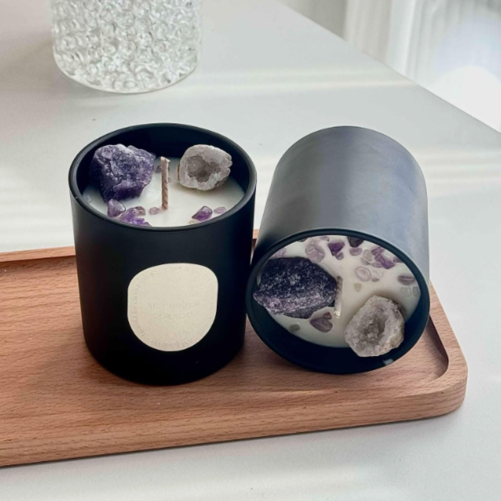 Exquisito Velas de cerámica lila hechas con cera de soja y aceites esenciales, vela perfumada moderna for vacaciones en casa, relajación y spa meloso