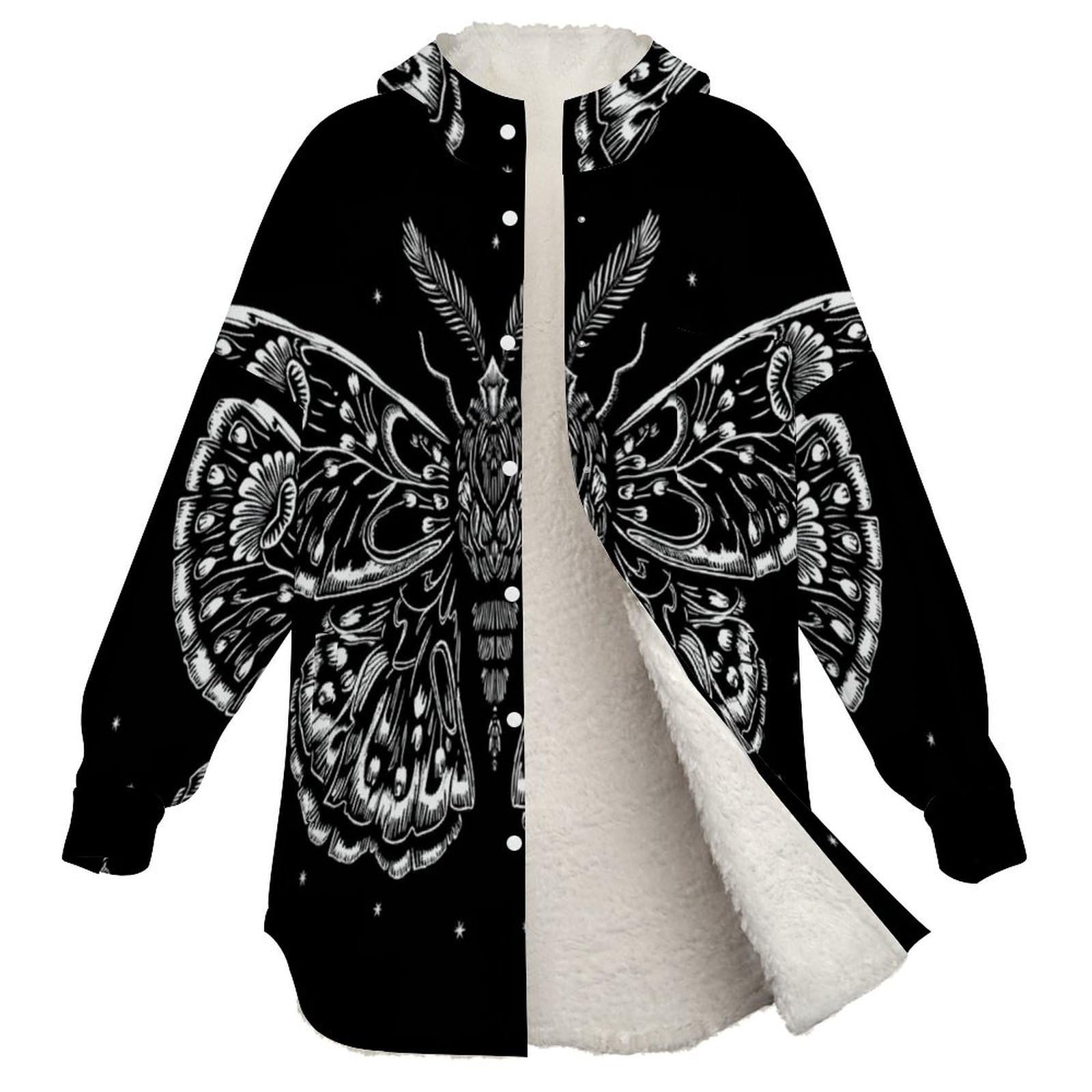 Sudadera Invierno con Capucha de Forro Polar Mujer Polilla Cálido Hoodies a Manga Larga Felpa Sudadera con Bolsillos, Negro