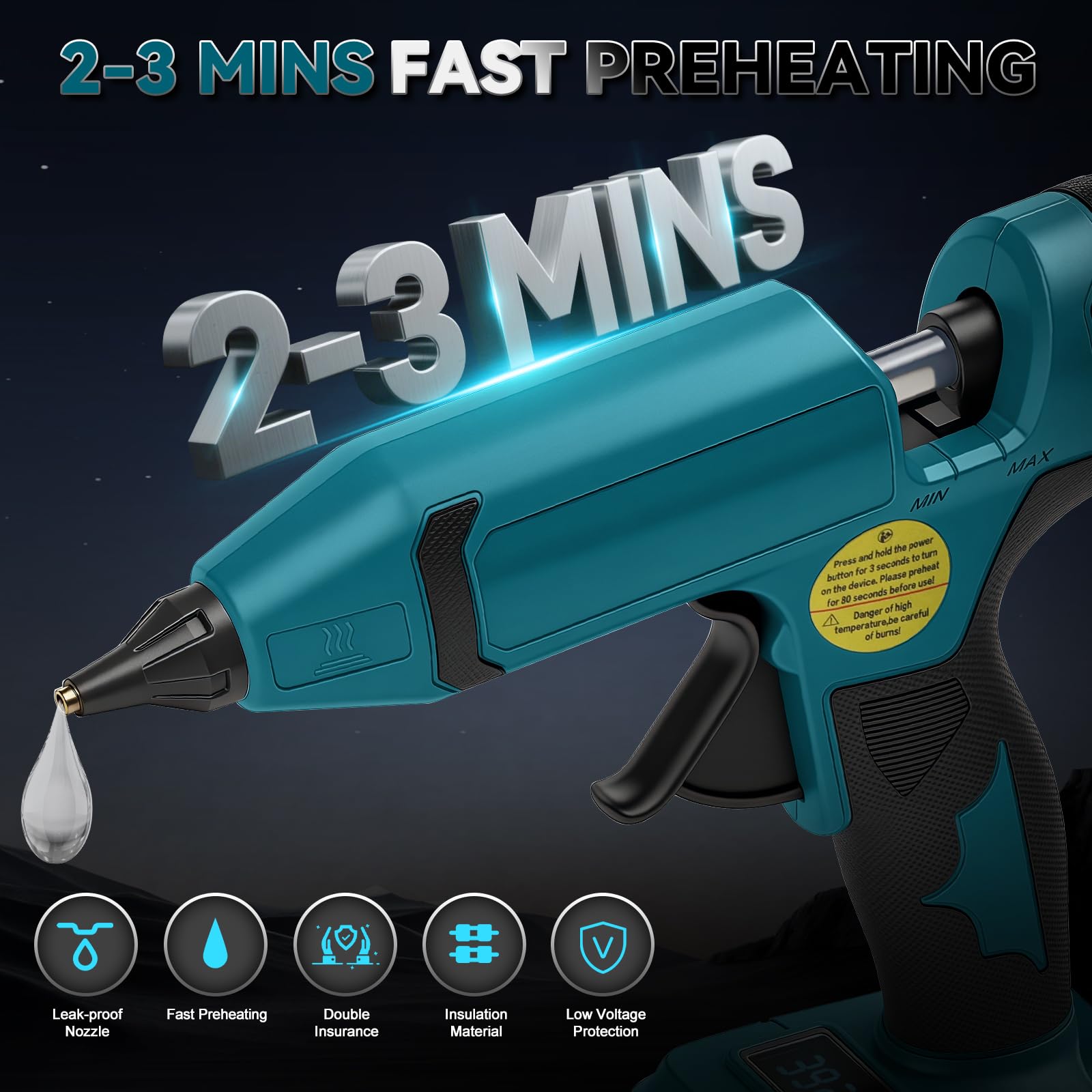 Pistolet à colle chaude sans fil pour Makita 18V (sans batterie) | 100W, max. 200℃, pistolet à colle, préchauffage rapide, affichage température et niveau de batterie, pour DIY