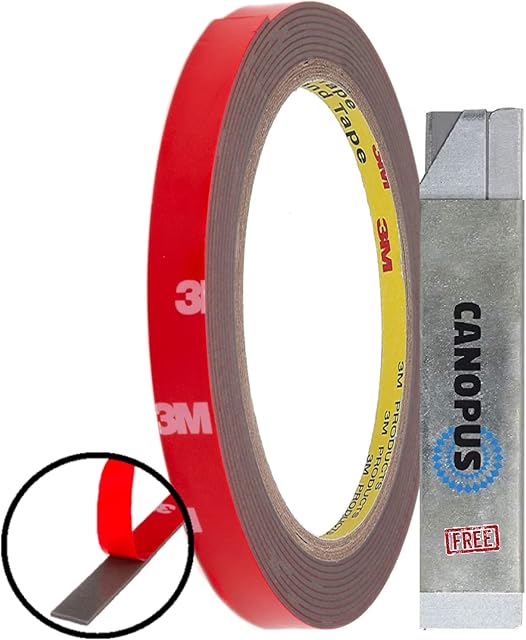 CANOPUS 3M Double Sided Tape Heavy Duty, 3M Strips (8mm x 3m) Waterproof 3M Automotive Double Sided Tape, 3M Foam Tape, Double Sided Tape 3M for Led Strip Lights, Indoor, Outdoor use, 3M Trim Tape