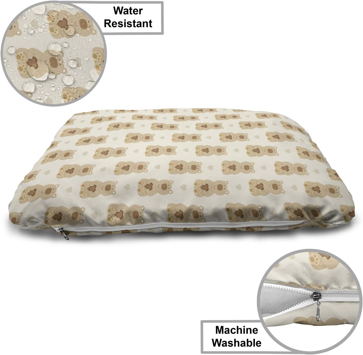 review Lunarable Romantic Pet Bed, Continuous Pattern of Teddy Bear Silhouettes with Hearts Theme, Chew Resistant Pad for Dogs and Cats Cushion with Removable Cover, 24