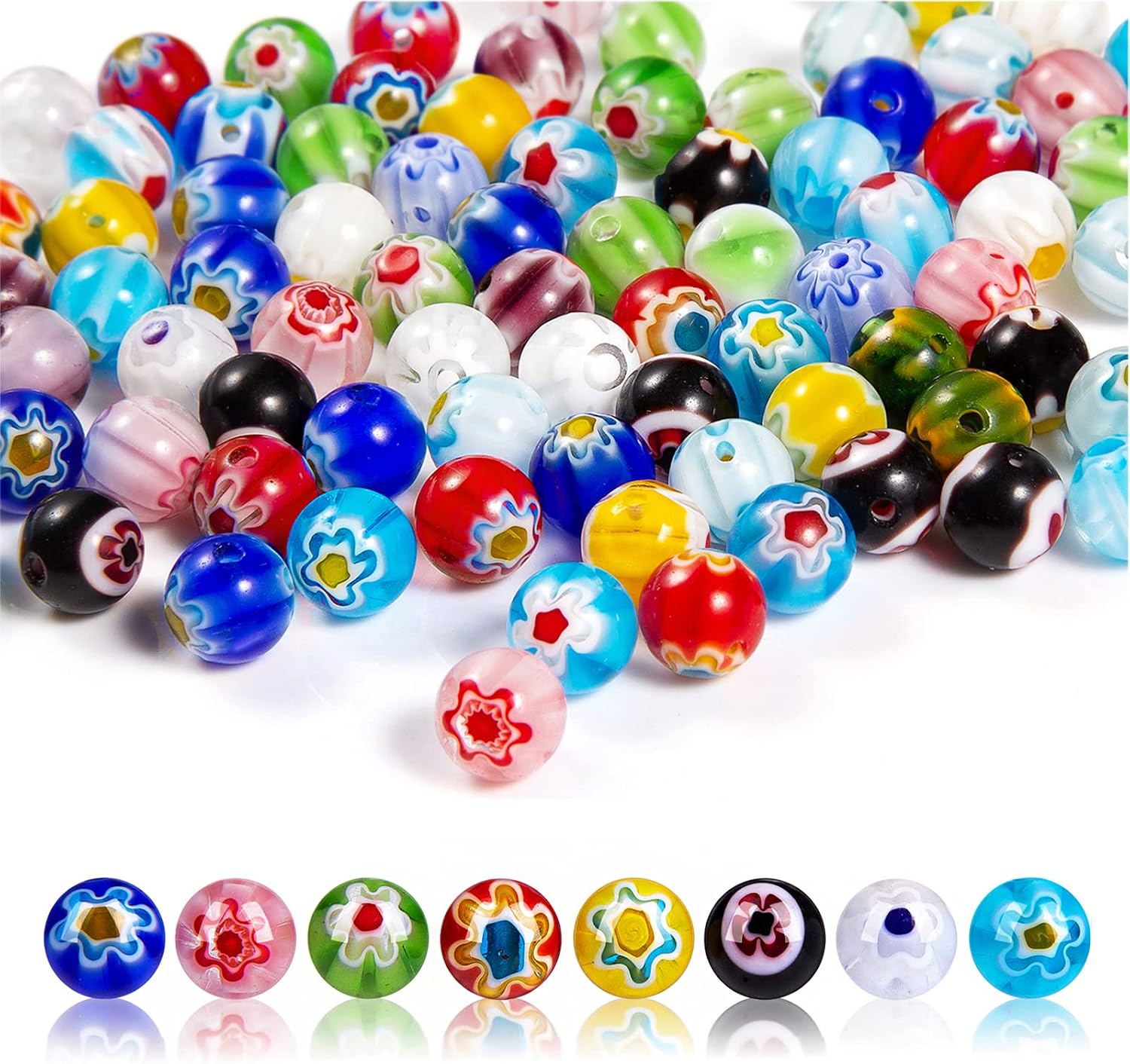 RUBYURPHY Beads for Jewelry Making, Big Beads for Jewelry Making Exquisite Patterned, Beads for Bracelets Making Assorted Beads for Bracelets Making, Craft Supplies Glass Flower Beads in Bulk 60pcs