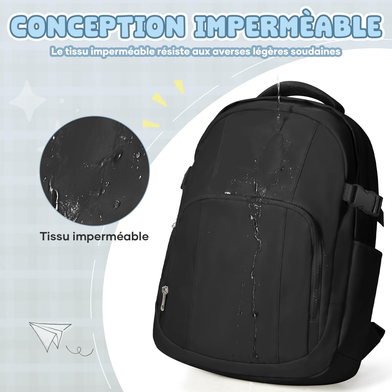 Sac a Dos Lycee Fille Garcon, Sac Scolaire Élèves du Secondaire Imperméable