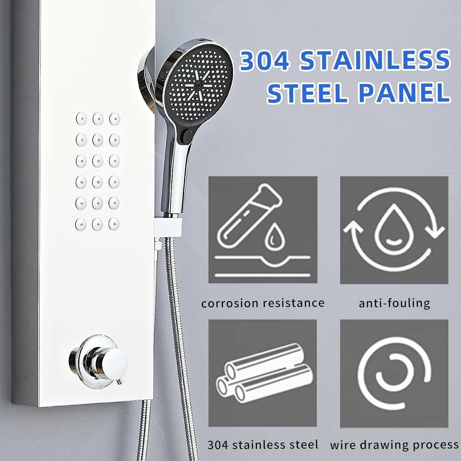 Shower Panel Tower System,Rain Shower Head Rainfall Waterfall Shower,Handheld High Pressure Rain Massage System(Brushed Silver)