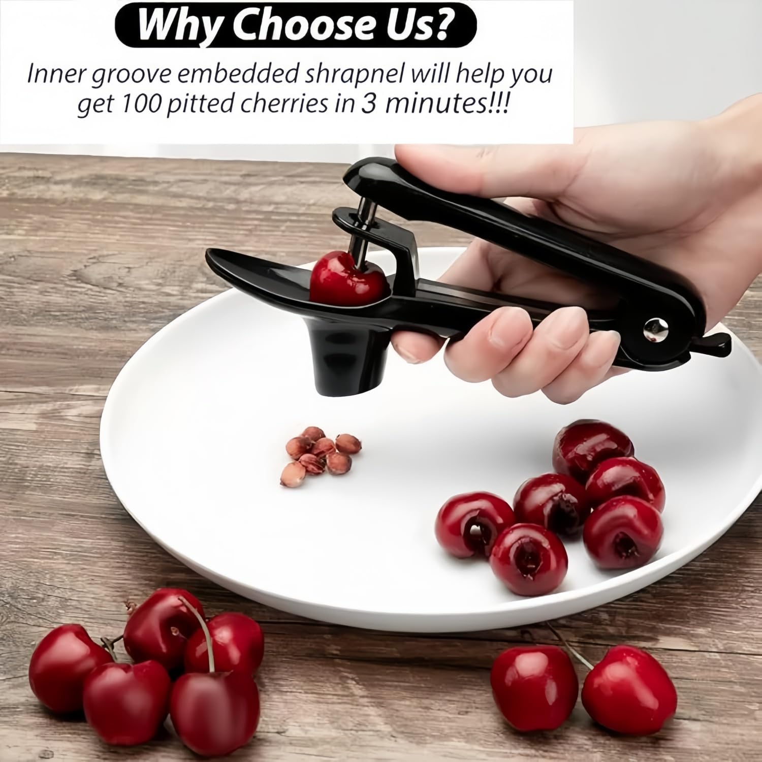 Deshuesador de cerezas, extractor de huesos de cereza, deshuesador de acero inoxidable, deshuesador multifuncional para frutas, cerezas y bayas (negro)