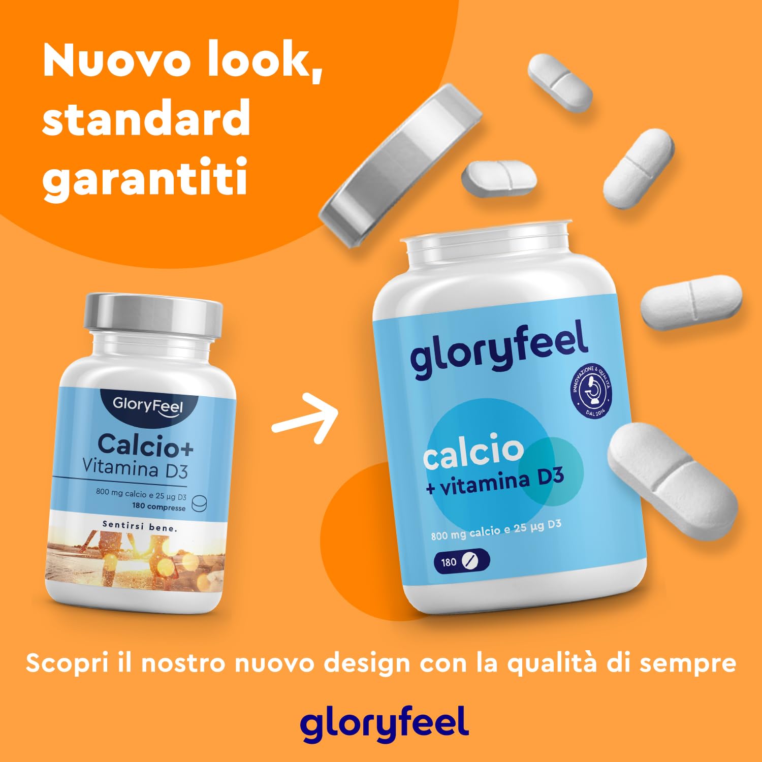Integratore Calcio e Vitamina D3, 180 Compresse, Eletto PRODOTTO DELL'ANNO 2025, (Scorta per 3 Mesi), Calcio 800 mg e Vitamina D3 25µg, Integratore per il Supporto delle Ossa*, Senza OGM