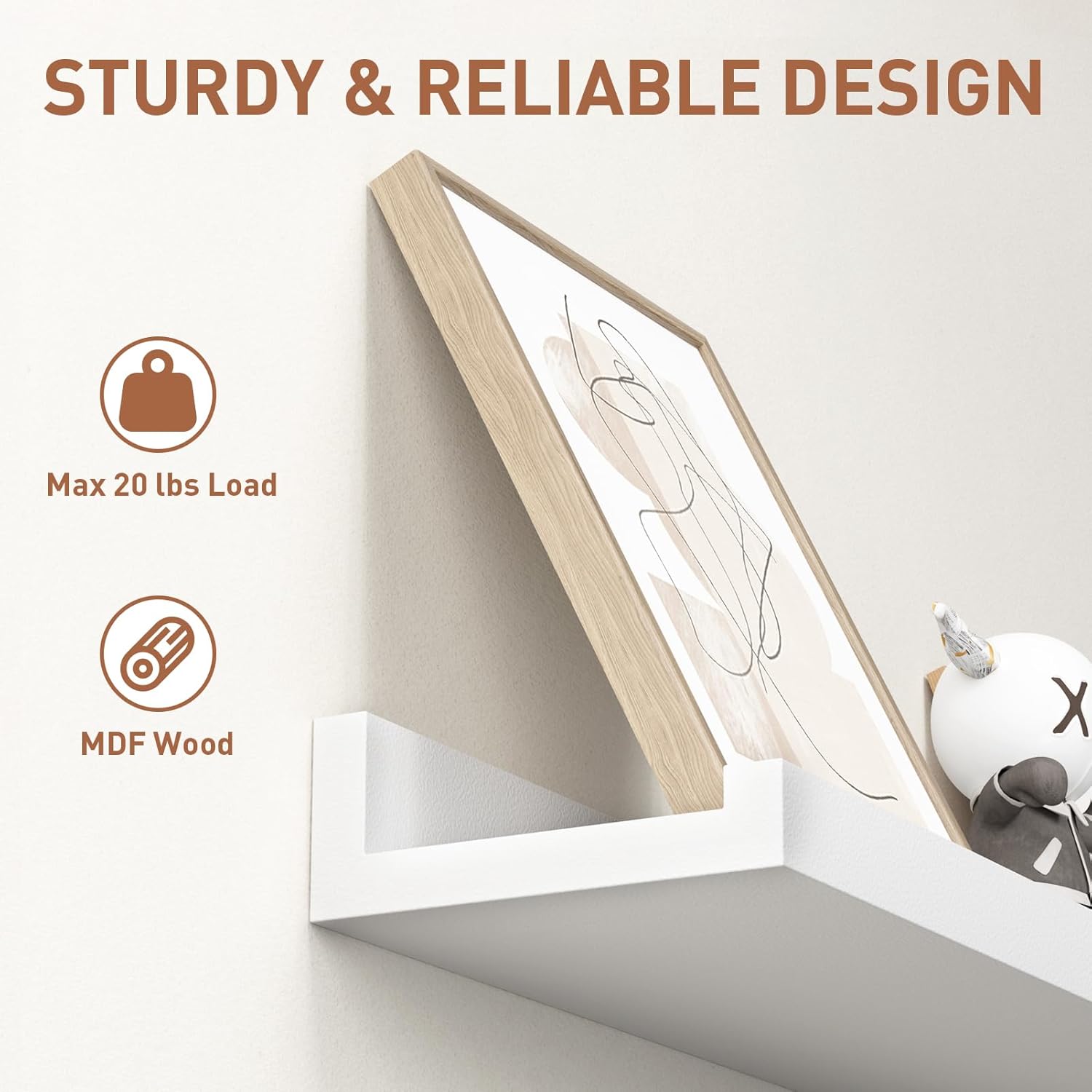 Floating Shelves Wall Mounted Set of 2, 35 Inch White Photo Ledge Shelf Wood Picture Shelf for Bedroom, Living Room, Bathroom, Kitchen