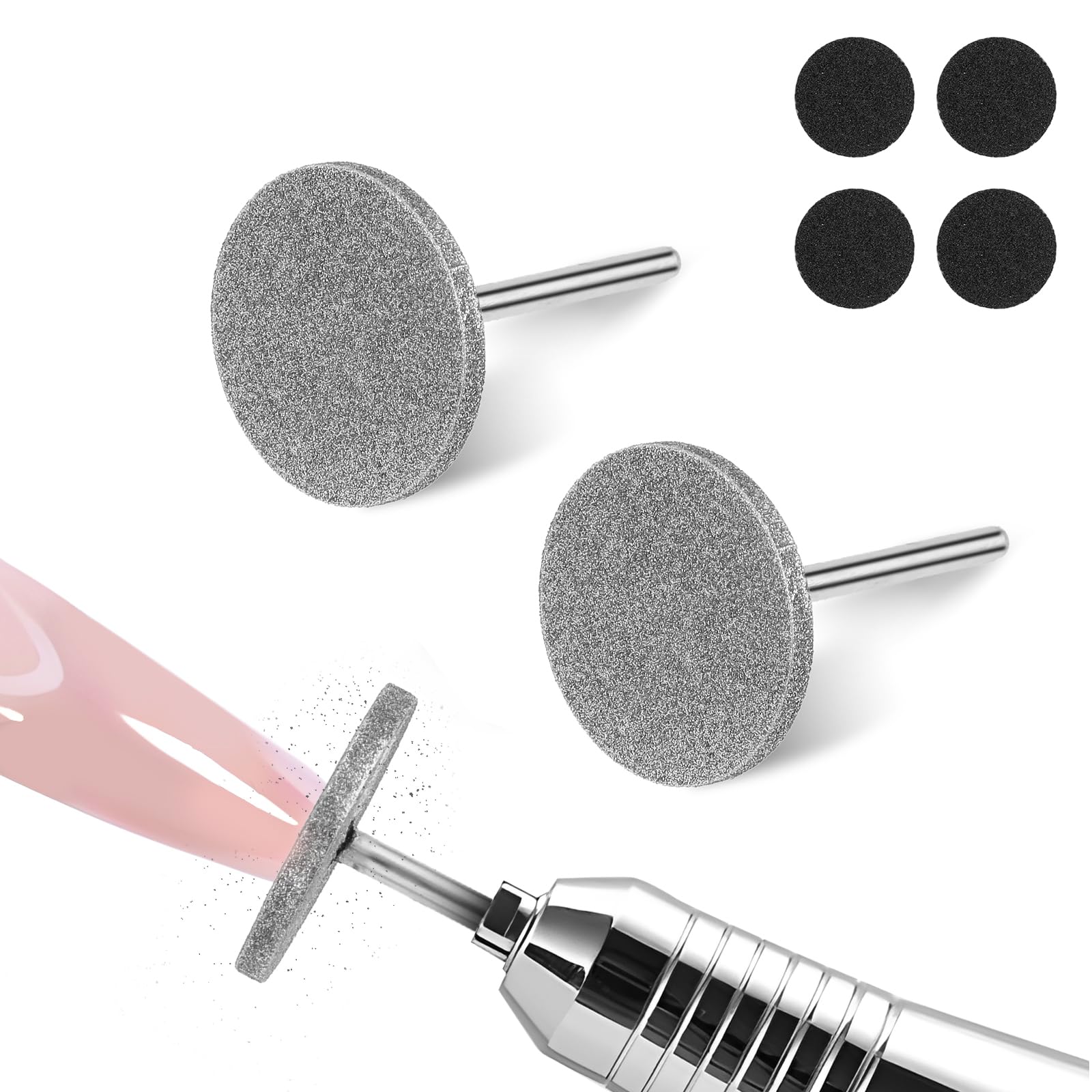 JIEYAO Punte per fresa per unghie, 2 pezzi, disco abrasivo per manicure con 4 levigatrice per piedi da 20 mm, carta vetrata professionale, per pedicure in gel acrilico (#107)