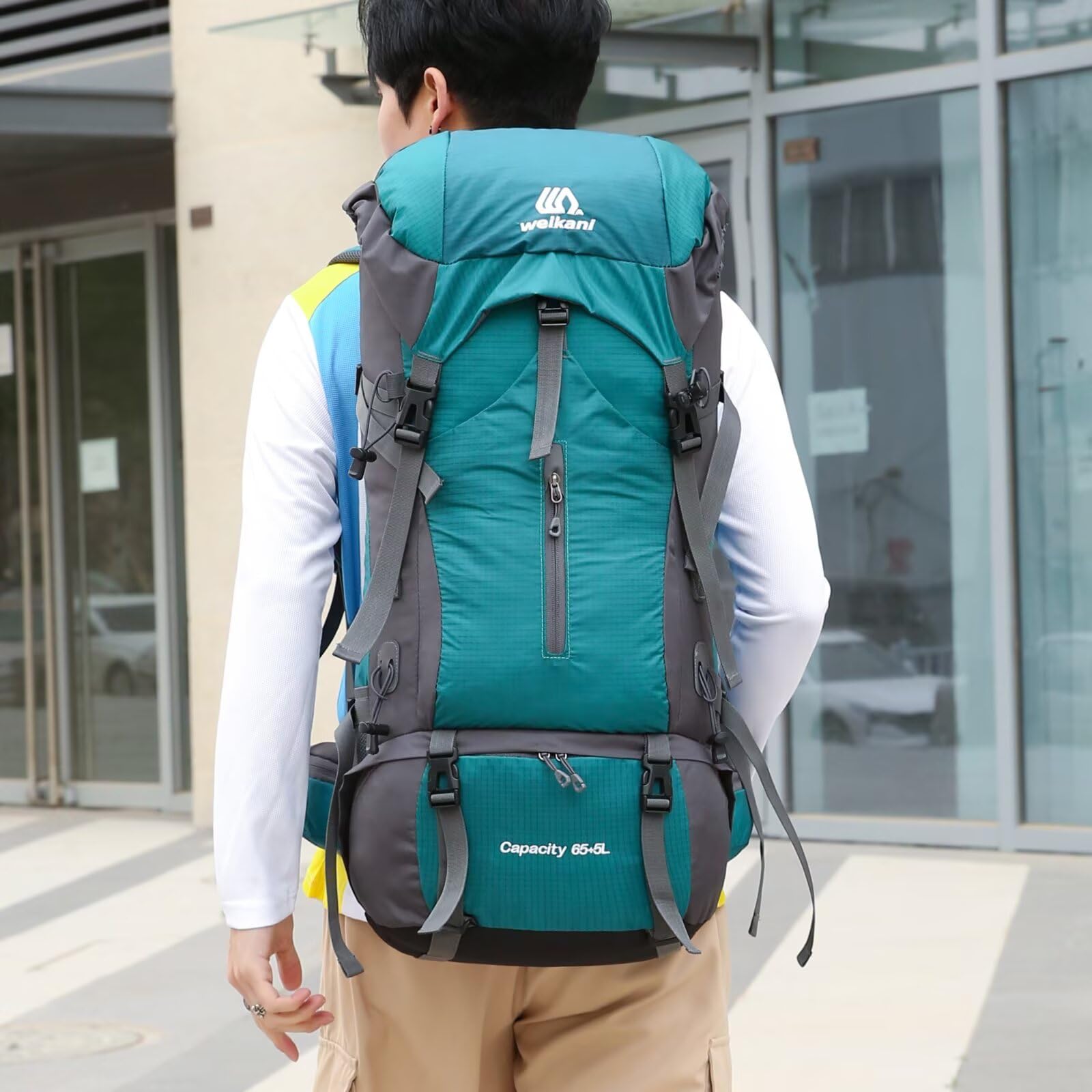 70L Wanderrucksack mit Regenschutz, großer Trekkingrucksack für Damen und Herren, wasserdicht, Camping-Rucksack, leicht, Rucksackreisen für Outdoor-Sport, Reisen, Wandern, Radfahren, Klettern