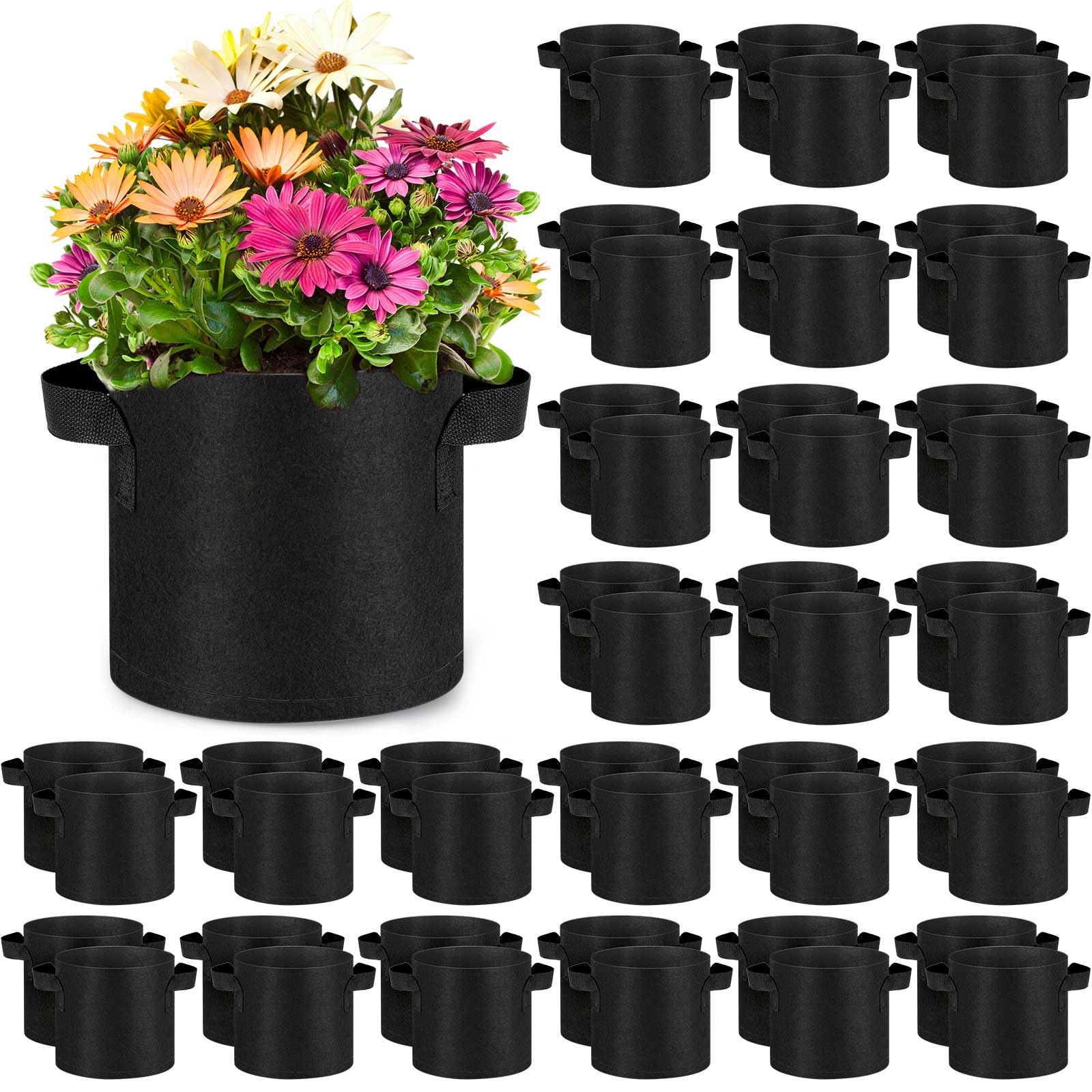 Nuanchu Lot de 100 sacs de culture de 7,6 litres en tissu aéré avec poignées - Sacs de jardin non tissés épais pour cultiver des légumes - Sacs de culture robustes pour fleurs et fruits