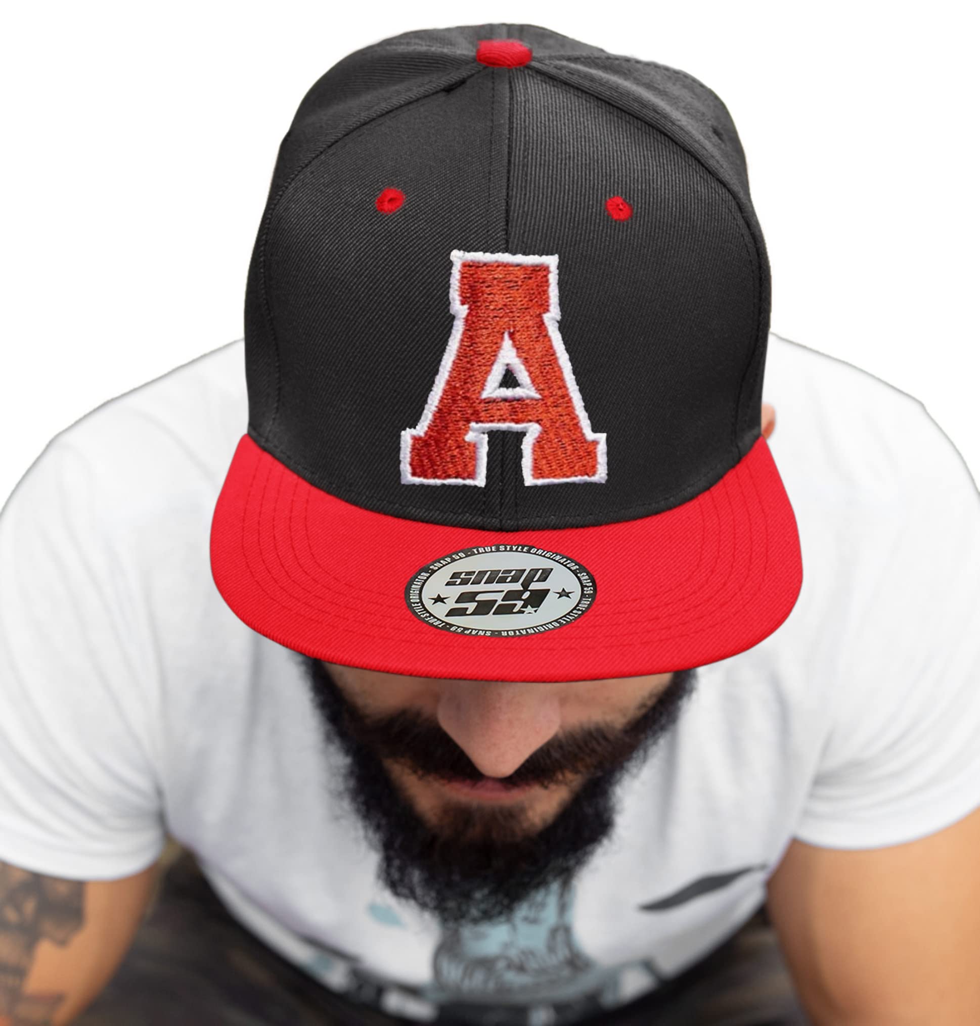 4sold ABC Letter Snapback Cap in Red Black/White with Letters A to Z (A)
