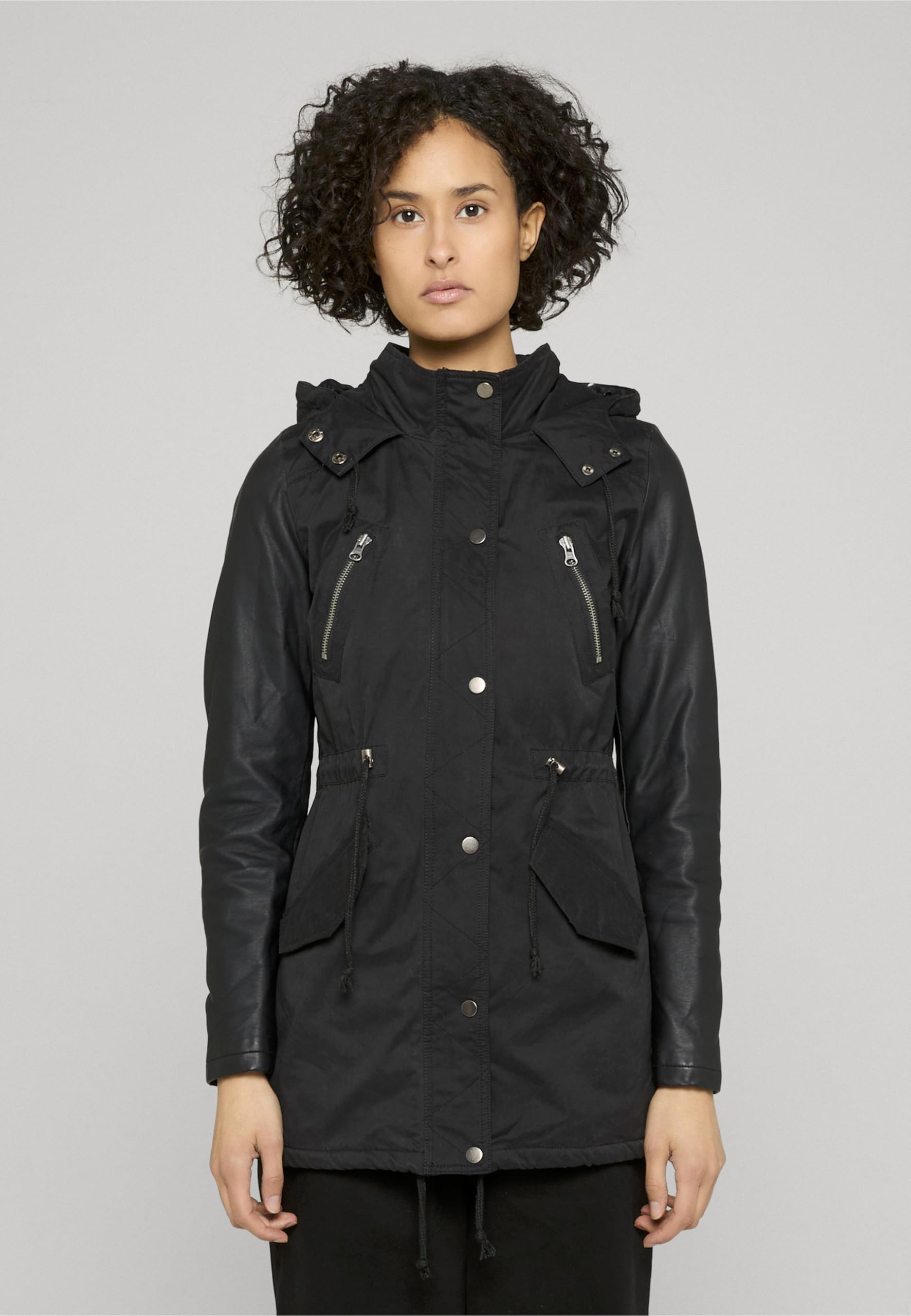 Urban Classics Parka Mujer Sherpa Forrada de Algodón Mujer Chaqueta de Invierno Negro