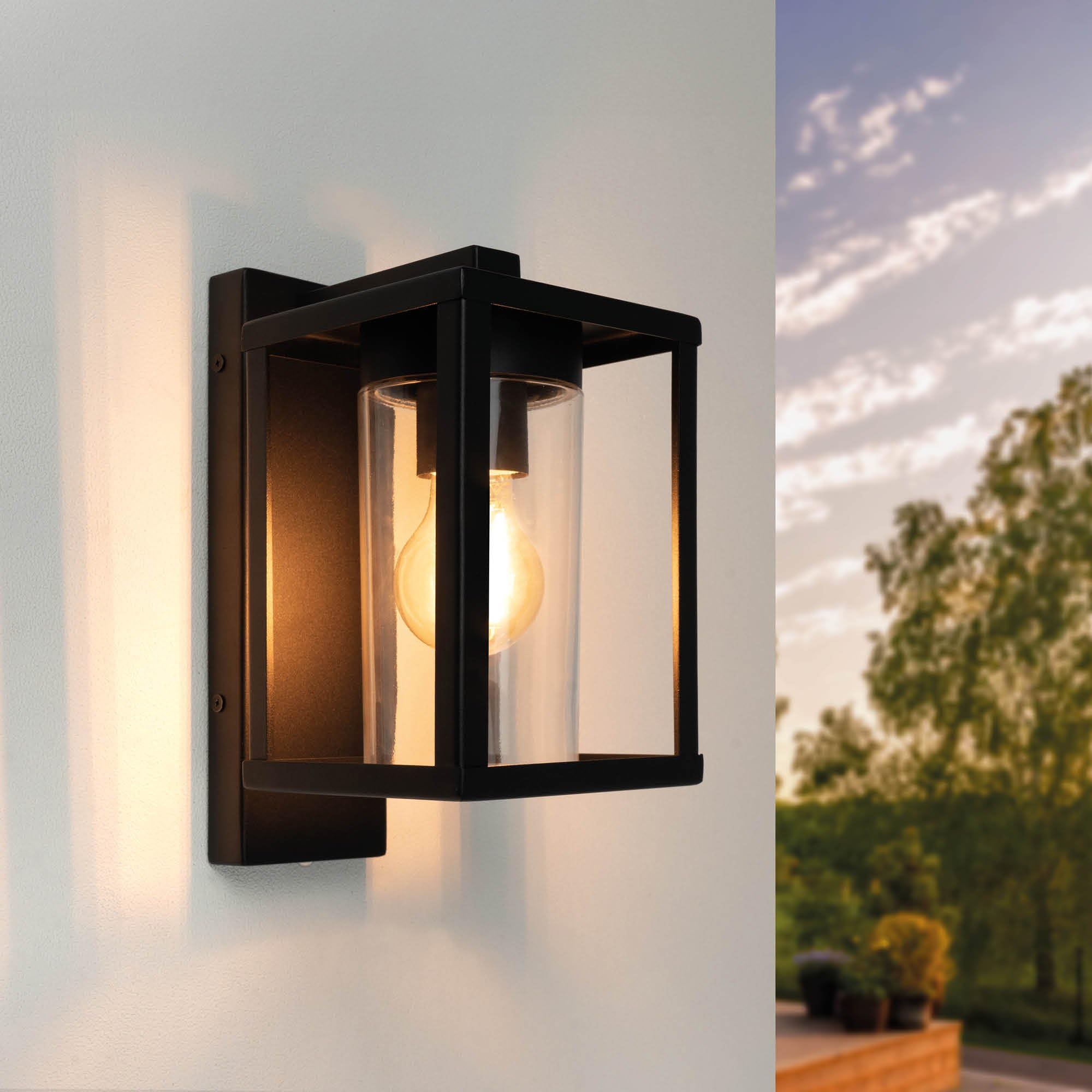 Ledvion Black - Wall Lamp Square With Sensor Ip44, E27, Wall Lamp Outdoor,