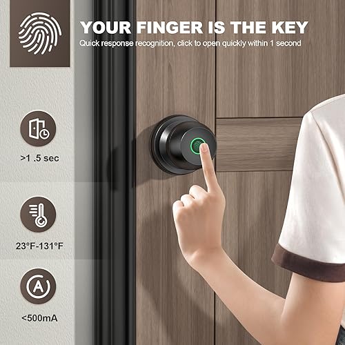 Miniatura 8 de HEI Liang Pomo de puerta inteligente, cerradura de puerta de huellas dactilares, cerradura inteligente, cerradura biométrica, perilla de puerta de