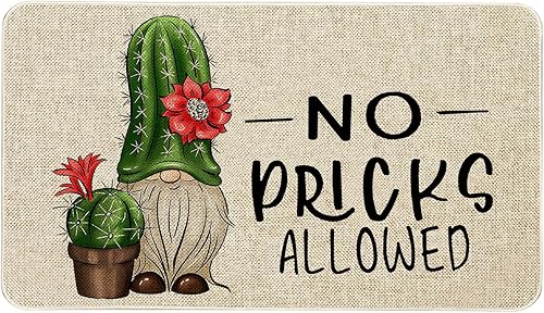 Roszwtit Tapete de puerta de primavera y verano, 30 x 17 pulgadas, no se permiten recolecciones, gnomo, cactus y gnomo, tapete divertido para