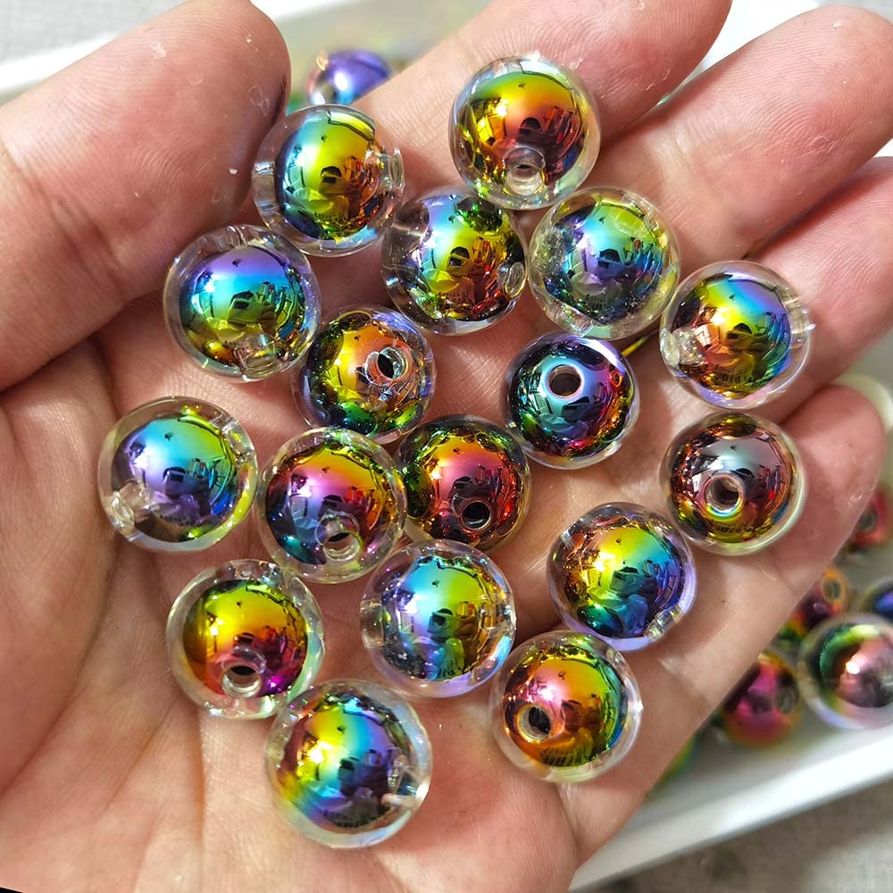 Qingxii Decorr Mixed Lots Shiny AB Color Acrylic Faceted Bead DIY Beading Hairband Bracelets Necklace Craft Embelishment (Gradient-Round)