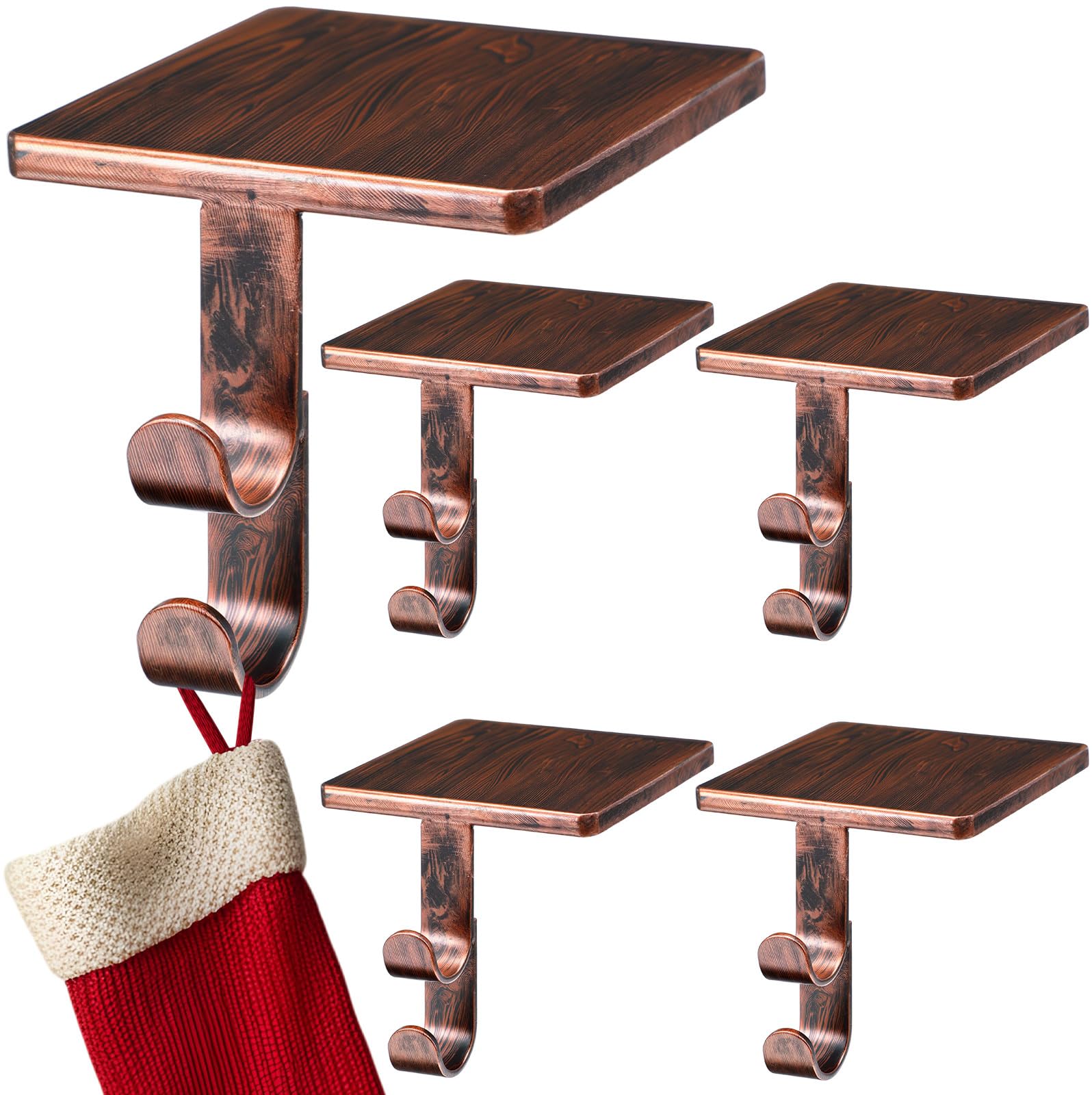 Zhengmy Lot de 4 supports de chaussettes de Noël pour cheminée, deux crochets pour guirlande, boules, cheminée, décoration de fête de Noël (bronze)