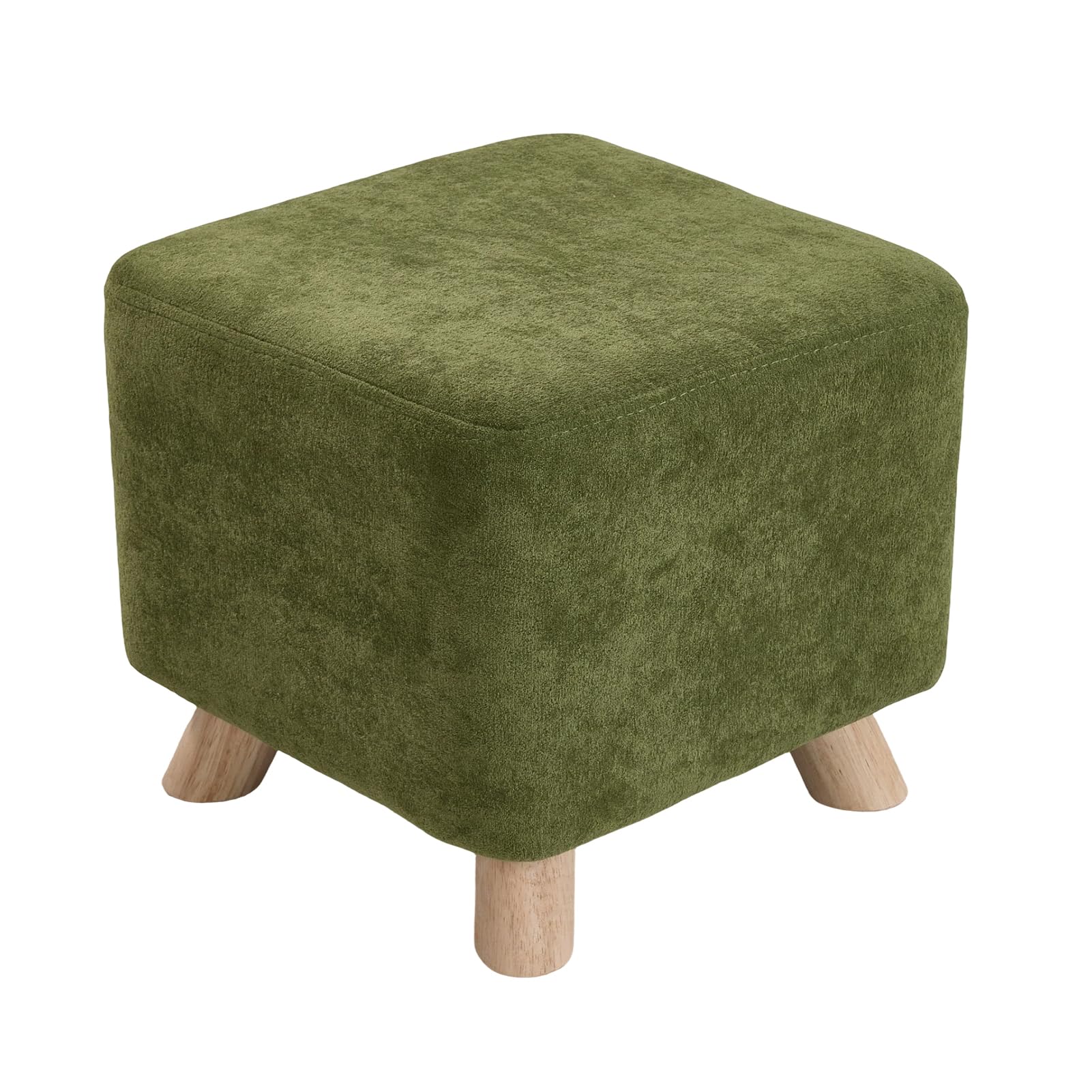 INMOZATA Footstool Chenille Upholstered Foot Stool, Olive Green, 28D x 28W x 26H cm - Image 9