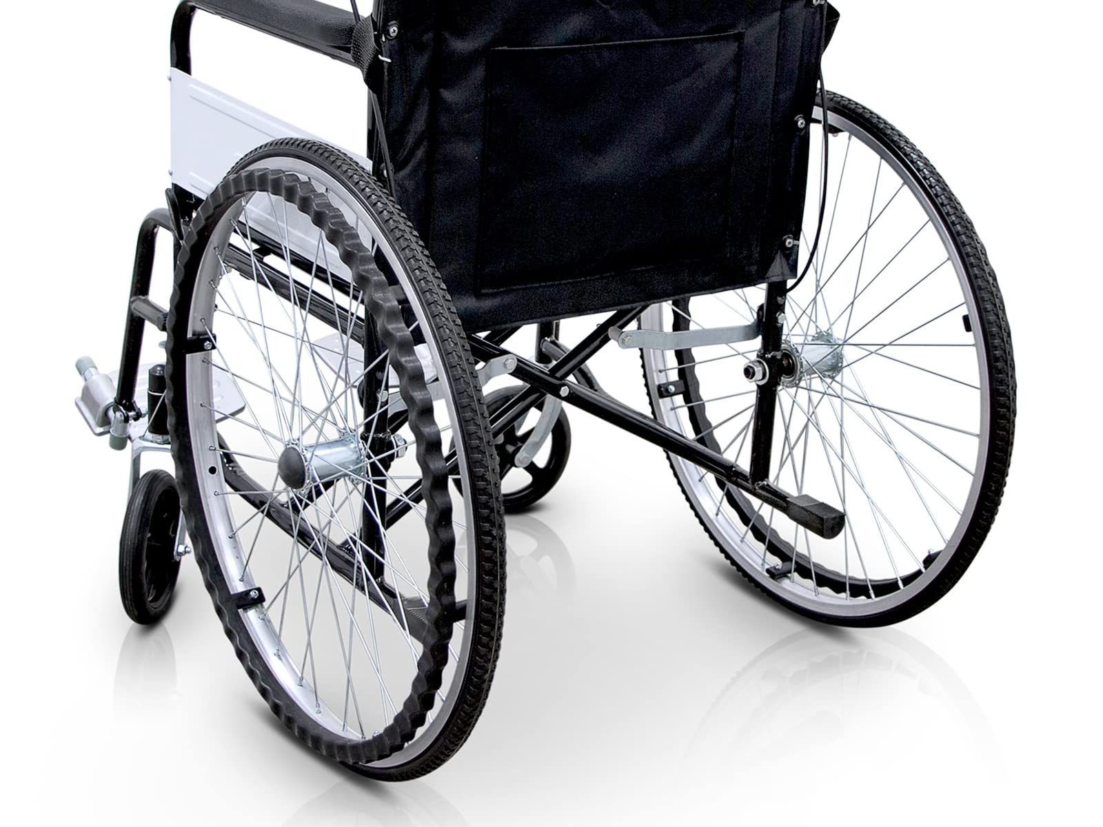 QUIRUMED Silla de ruedas plegable, modelo BASIC, Acero, Reposapiés extraíbles, Cinturón de seguridad, Asiento 46 cm, Para mayores, Para minusválidos, Hasta 120 kg