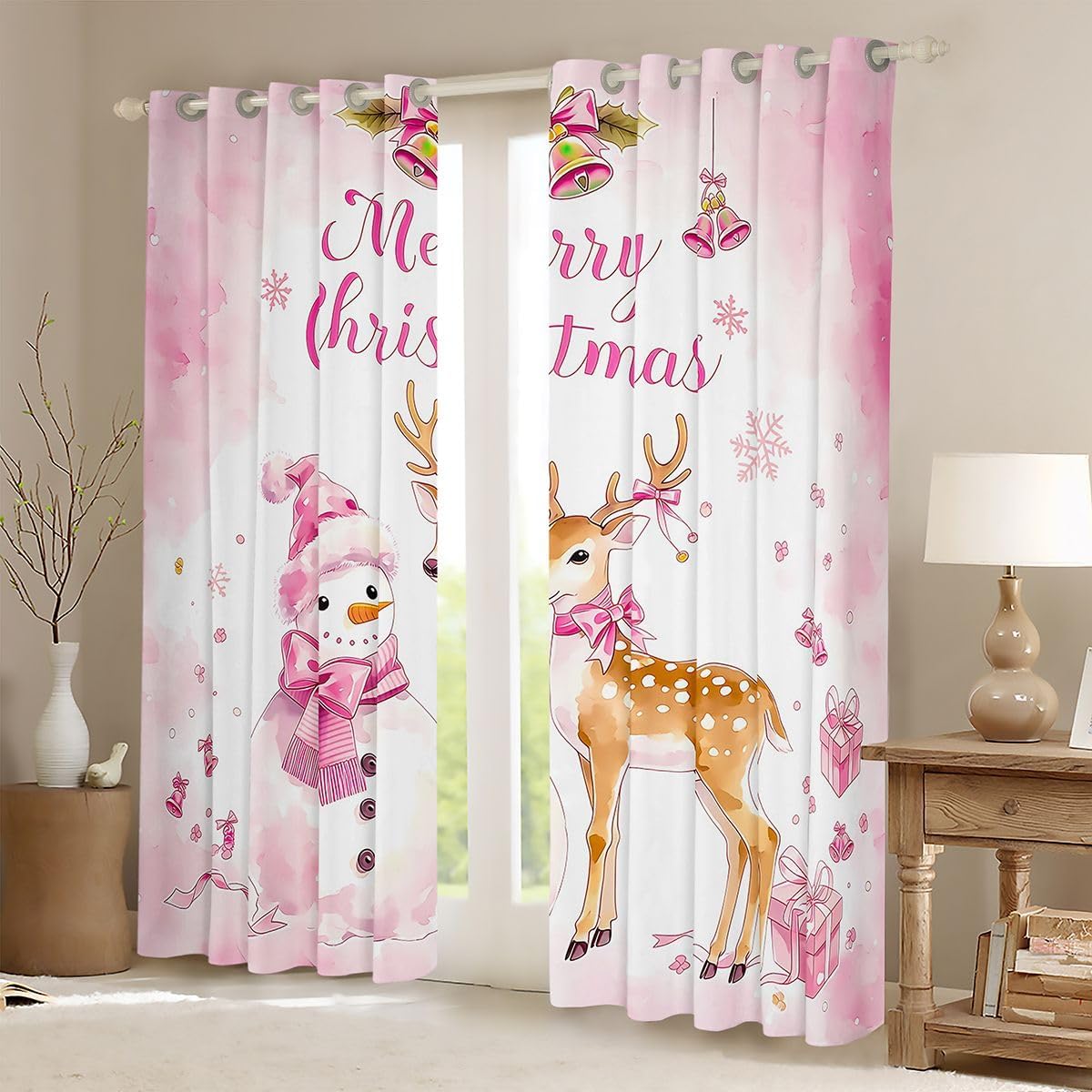 Feelyou Christmas Blackout Curtains Snowman Elk Painting Darkening Drapes for Bedroom Living Room Decor Funny Wild Animal Thermal Insulated Shades Window Treatments, 2 Panels 38 x 45 Inch image 2