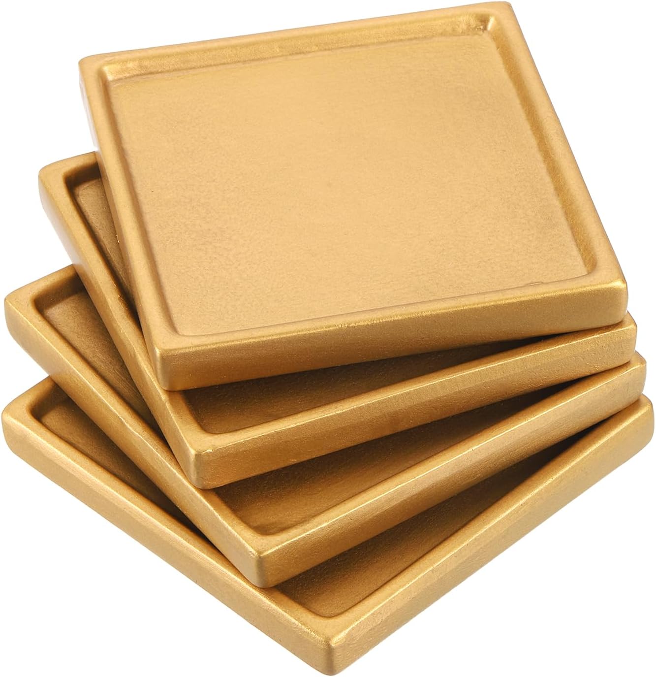 PATIKIL 5 Inch Plant Pot Saucers, 4 Pack Ceramic Square Plant Saucer Tray Flower Planter Drip Tray for Indoors Outdoors Patio Balcony, Gold Tone