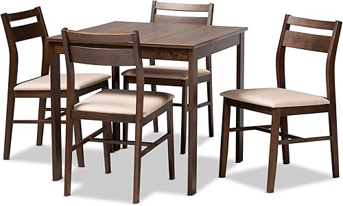Baxton Studio Lovy - Juego de comedor de madera tapizada de 5 piezas con acabado de nogal oscuro, moderno y contemporáneo