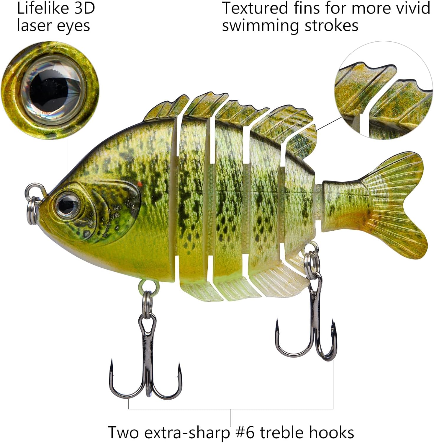 BASSDASH SwimPanfish Multi Jointed Panfish Bluegill Swimbaits Hard Topwater Bass Lures Fishing Lure Crank Saltwater 3.5in/0.85oz,Pack of 4