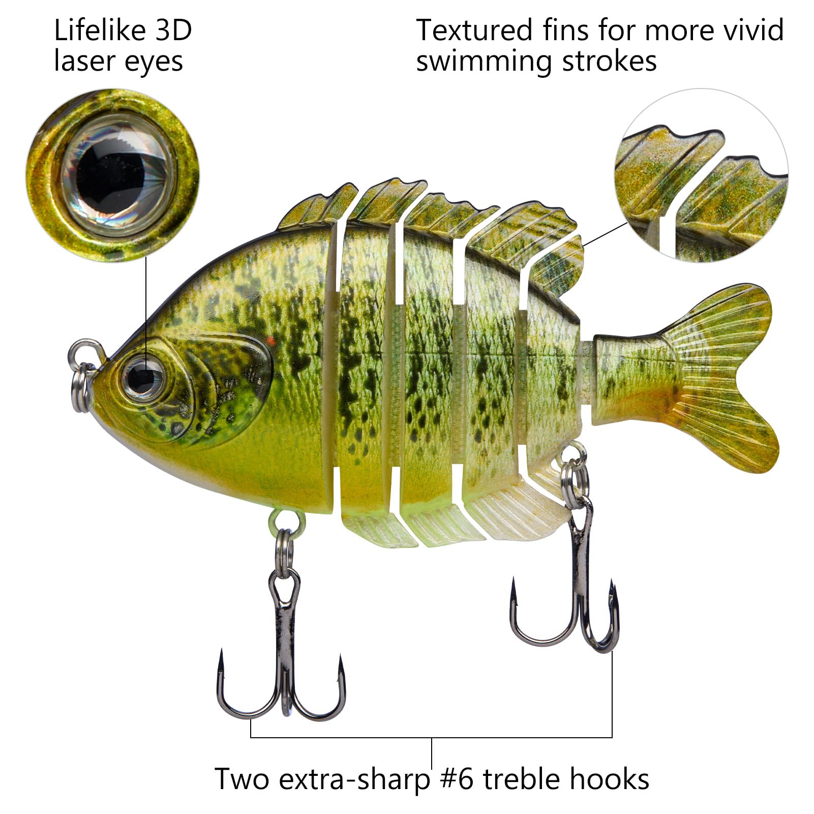 BASSDASH SwimPanfish - Esche da pesca multiarticolate per pesca al panfish Bluegill, esche rigide per spigola, in acqua salata, 8,9 cm/24,1 g, confezione da 4