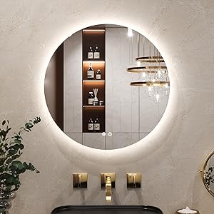 Keonjinn Badspiegel mit Beleuchtung Rund 60cm, Badezimmerspiegel mit Beschlagfrei Touch Schalter Speicherfunktion 3 Lichtfarben Dimmbarer LED Bad Spiegel Ohne Rahmen Badezimmer Wandspiegel