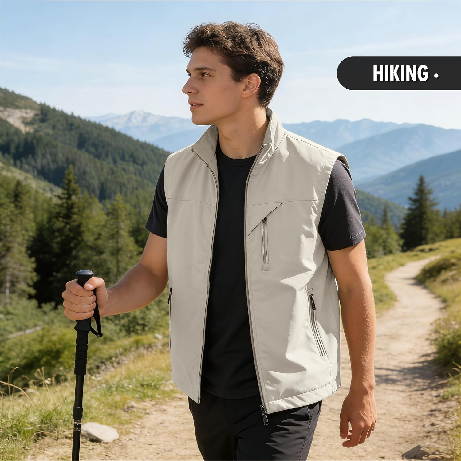 Men's Lightweight Vest Work Photo Cargo Sleeveless Jacket for Hiking Travel