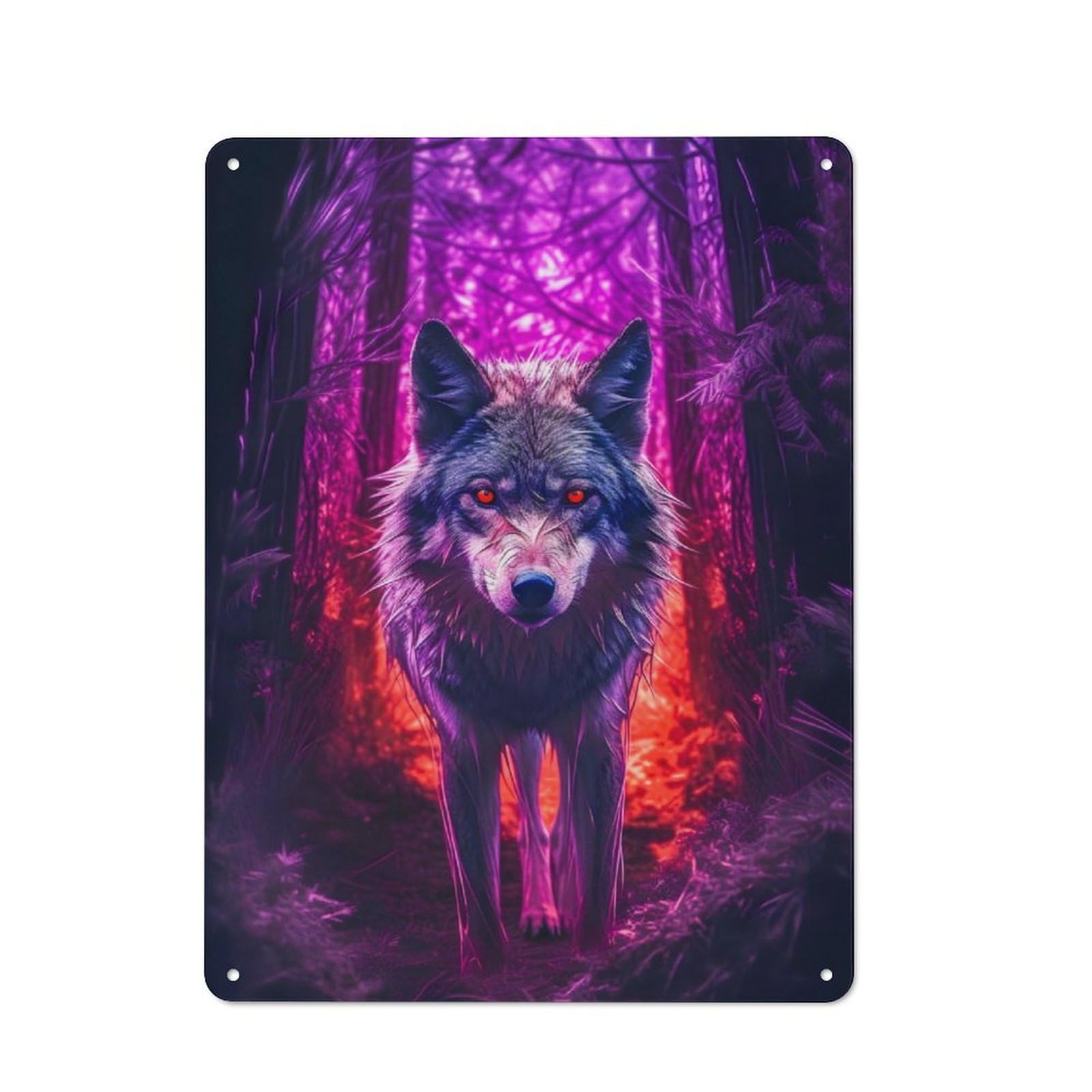 Junmoney Wolf Dark Forest Rustic Tin Sign 40X30cm Featuring For Garage Or Workshop, For Garage, Workshop And Man Cave Decoration