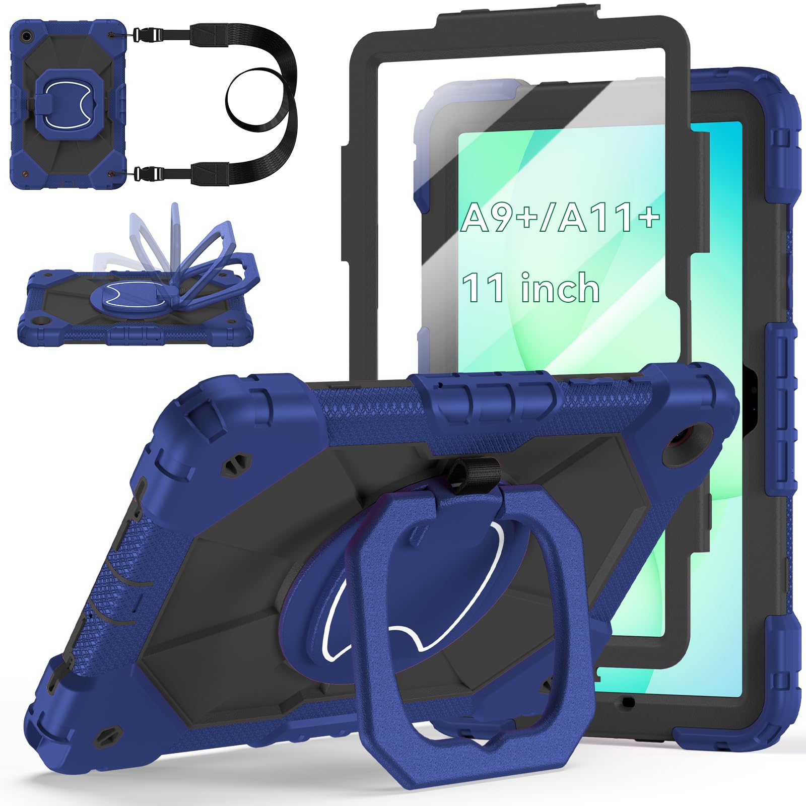 Custodia per Samsung Galaxy Tab A11+ Plus/A9+ Plus 11" 2025/2023, Auorld robusta custodia per tablet Samsung Galaxy A9+/A11+ con pellicola protettiva per lo schermo, supporto rotante a 360 gradi