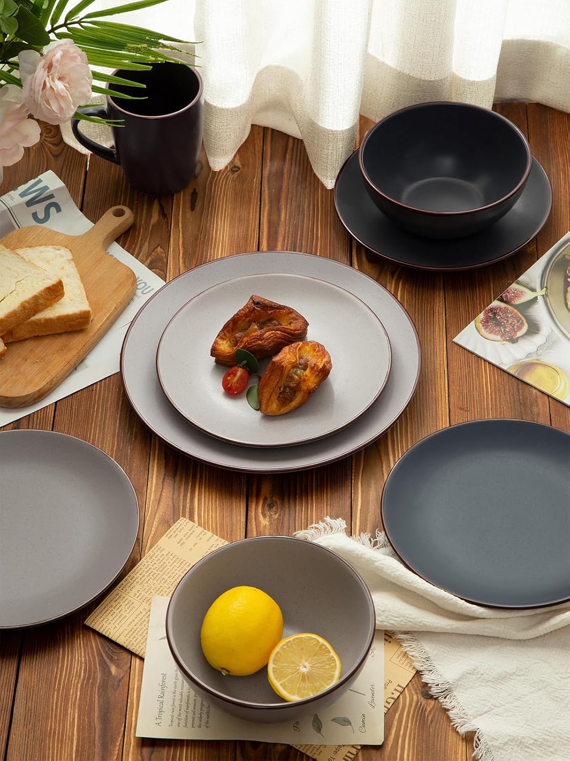 Famiware Venus Plates and Bowls Sets, 12 Pieces Stoneware Speckled Dinnerware Sets, Dishes Set for 4, Microwave and Dishwasher Safe, Matte Multi-color - Image 8