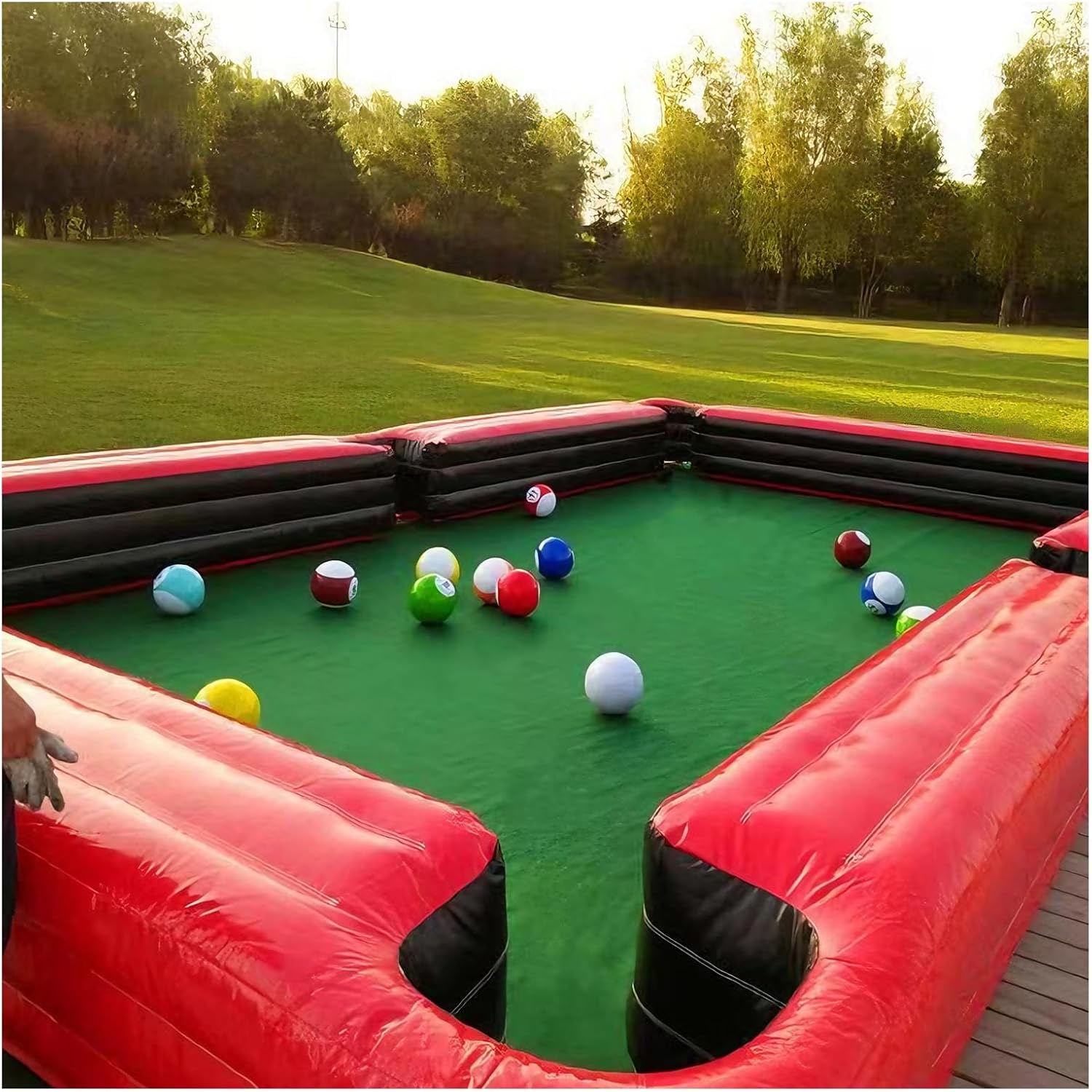 Inflatable Snookball Soccer Billiard Ball Pool Table Games, Giant Soccer Pool Pitch Billiards, Football Billiard Ball with Blower & Balls for Backyard Outdoor/Commercial Sports Game,10 * 8m