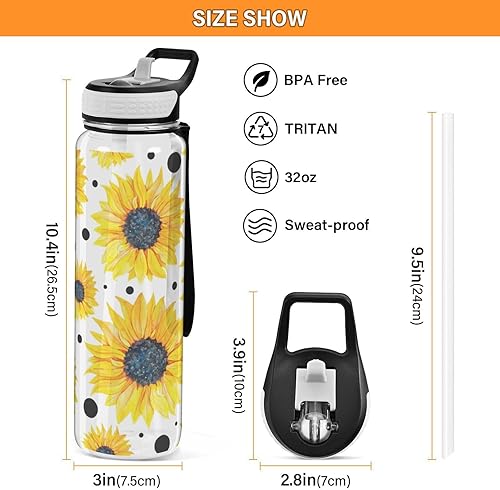 Miniatura 3 de Flradish Yellow Sunflowers Pattern Tritan Sport Water Bottle with Straw Lid Clear Plastic Leakproof Water Bottles BPA Free Wide Mouth Water Bottle -