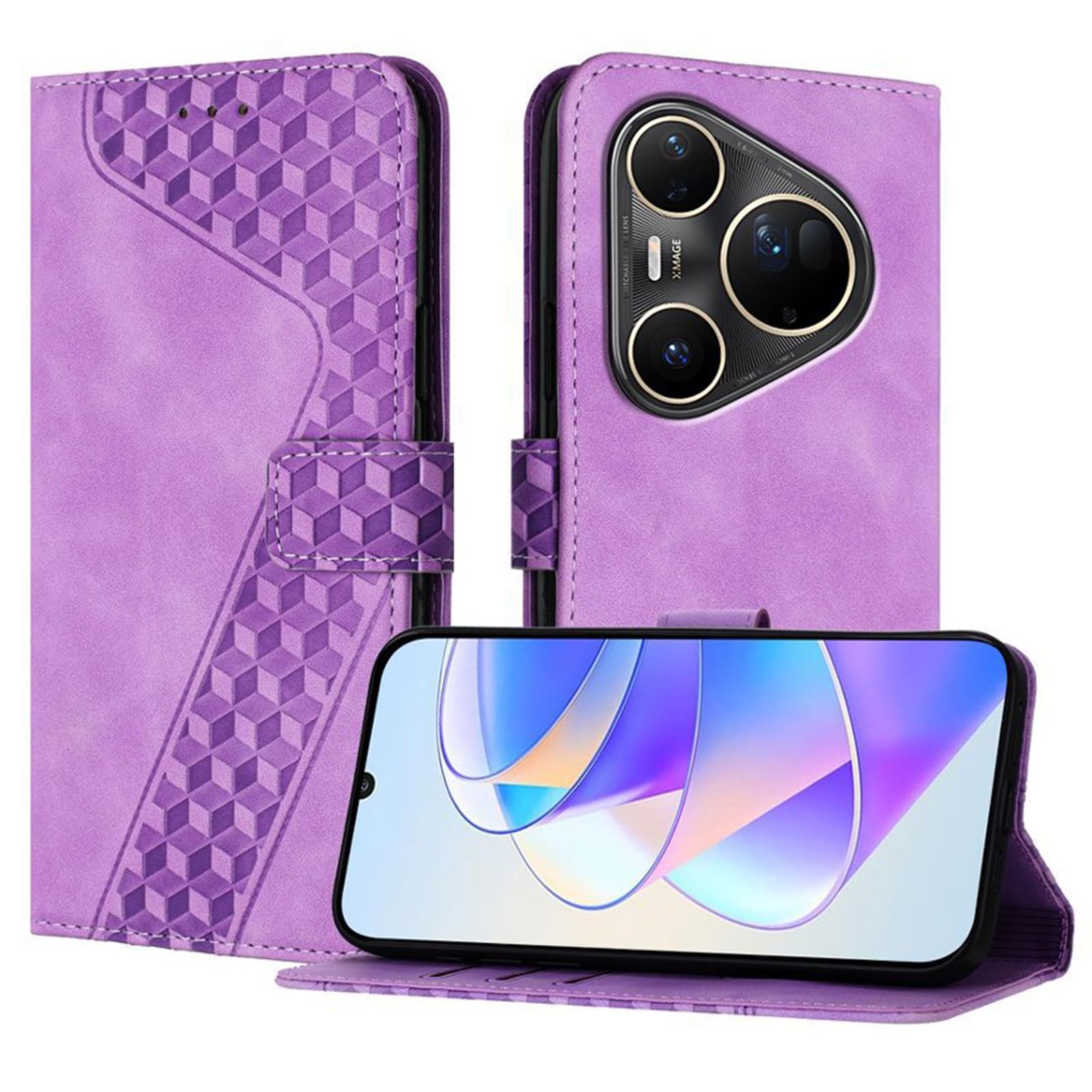 Etui z portfelem do Huawei Pura 90 PRO Max/90 Pro/90, reliefowy skórzany uchwyt na karty pokrowiec z klapką z funkcją stojaka na telefon komórkowy, fioletowy, 90 PRO