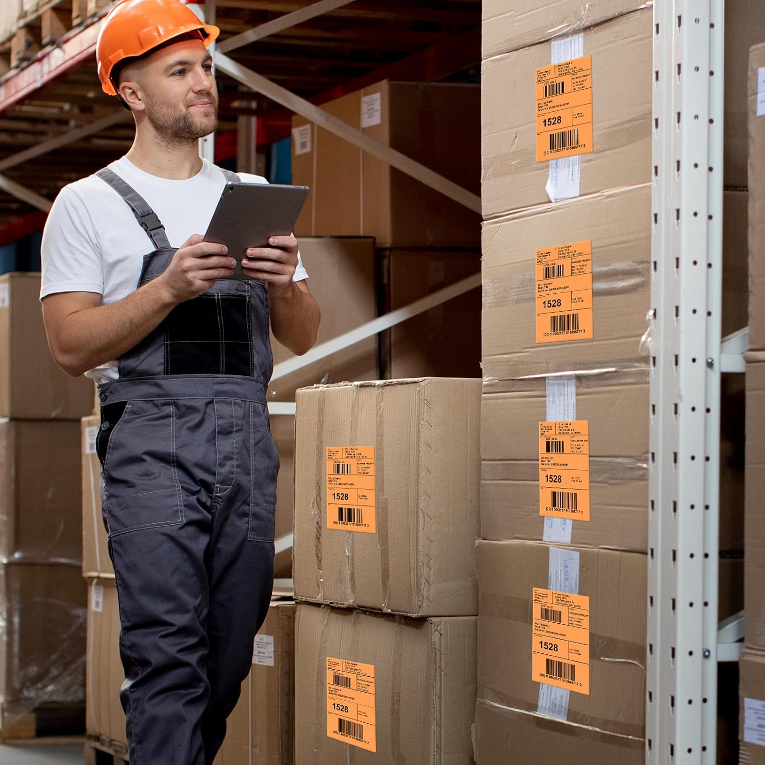 Orange Direct Thermal Labels 4 × 6 Inch Vinyl Self-Adhesive Fanfold Shipping Stickers Waterproof Perforated Printer Decal for Office School Warehouse 500 PCS - Image 5