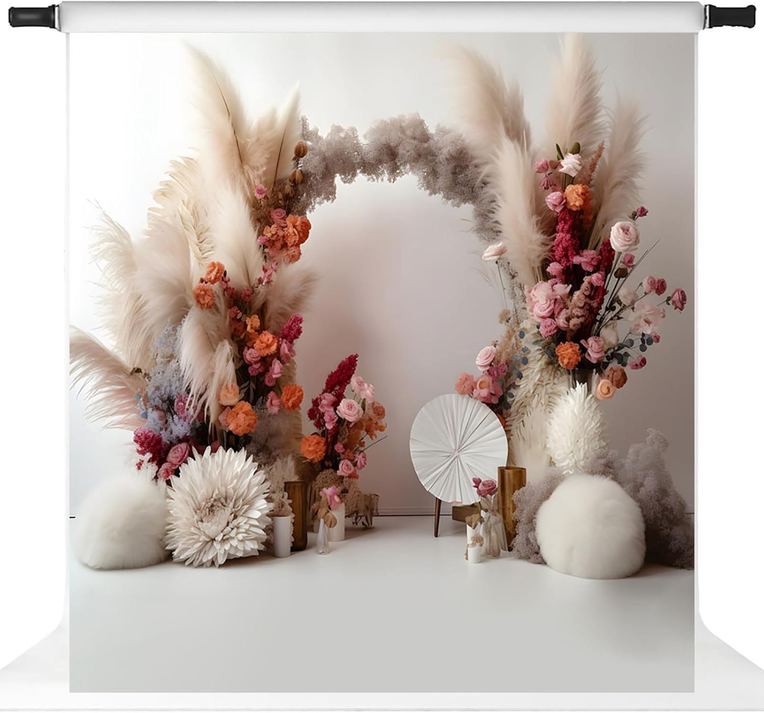 Kate Boho Flowers Photography Backdrop 1St Birthday Arch Floral White Wall Photoshoot Background Photographic Studio Photo Props,8x8ft