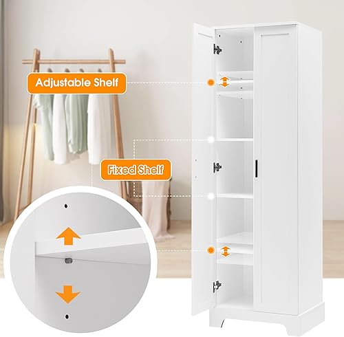 Miniatura 5 de Armario de almacenamientodespensa, almacenamiento alto de madera con dos puertas con estantes ajustables, armario de despensa de cocina