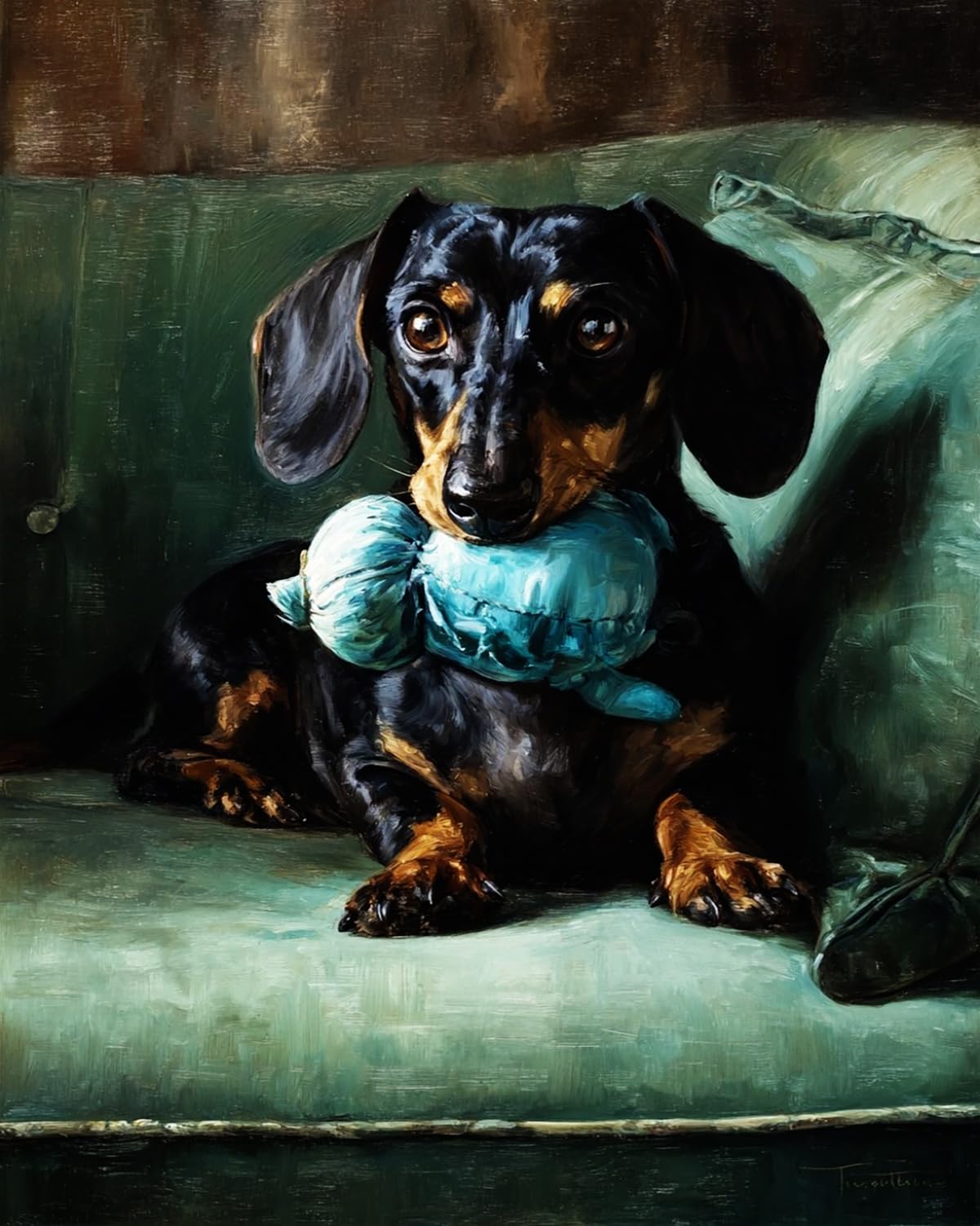 Liubaishi Black Paint By Numbers For Adults, Dachshund With Teal Pillow, 40X50 Cm Acrylic Canvas Kit With Brushes And Paints