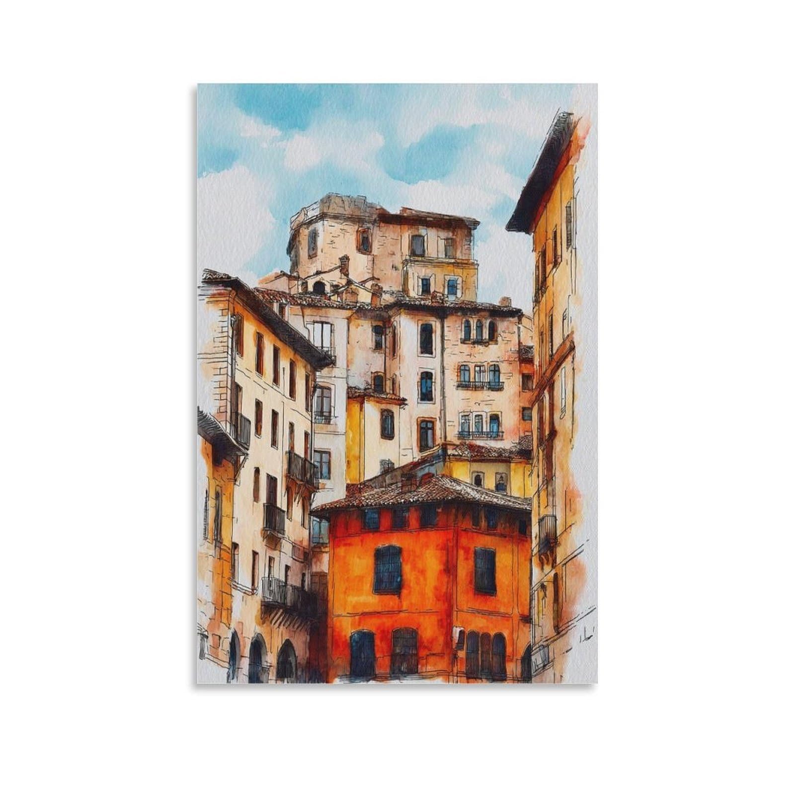 Lcynnh Unframe-Style Perucia Italy 08X12inch(20X30cm) Vintage Travel Poster Watercolor Canvas Art