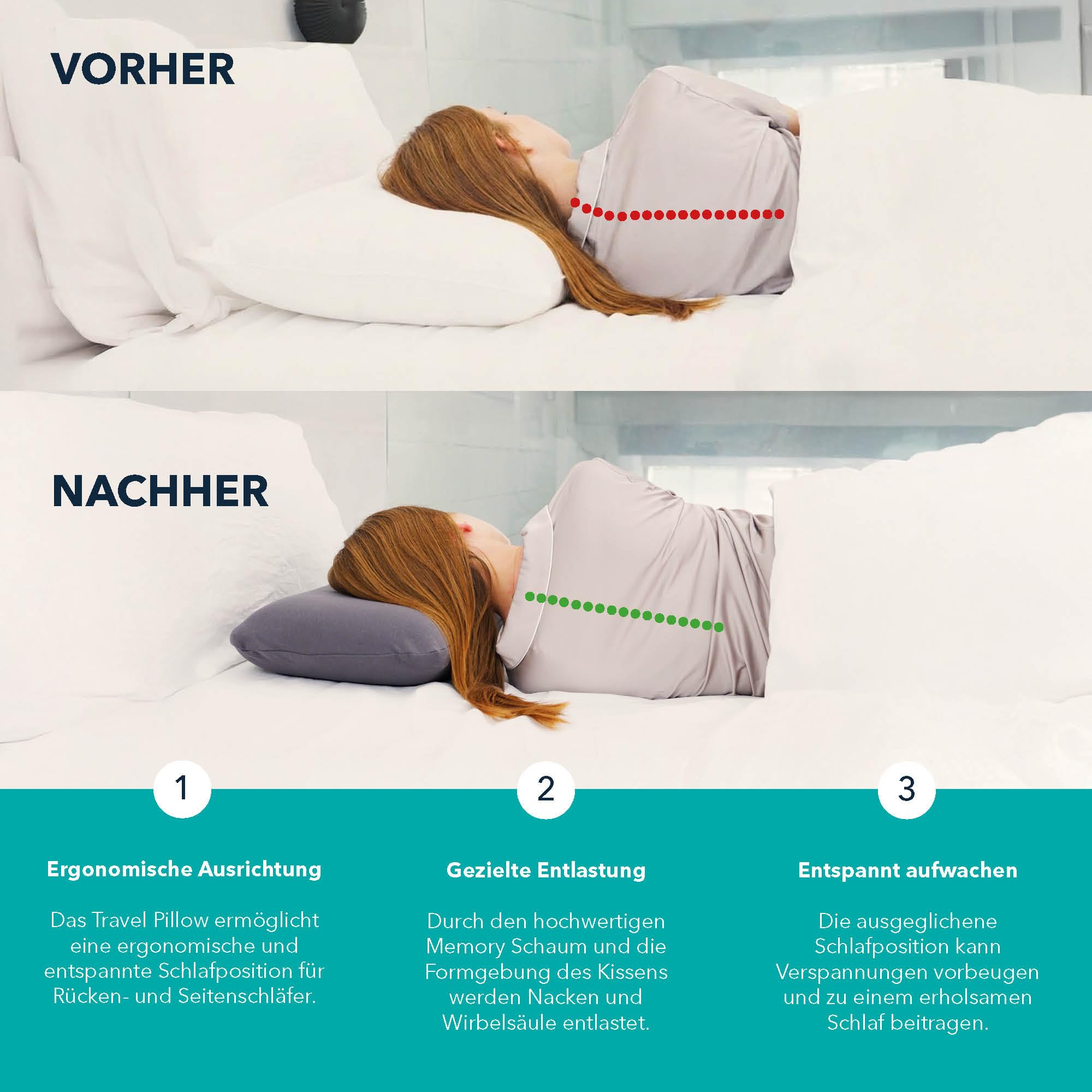 smartsleep® TRAVEL Pillow – Ergonomisches Reisekissen mit Memory Foam – Nackenkissen für Reisen, Hotel, Camping & Büro – Kompakt, atmungsaktiv & formstabil